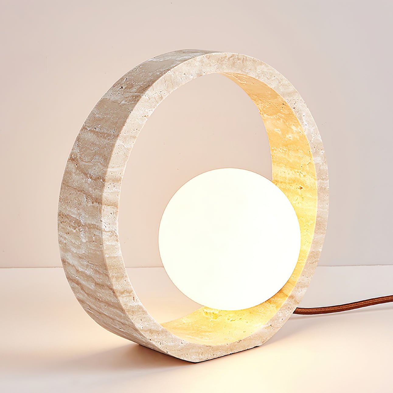 Orzore Circular Travertine Table Lamp - Blowlighting