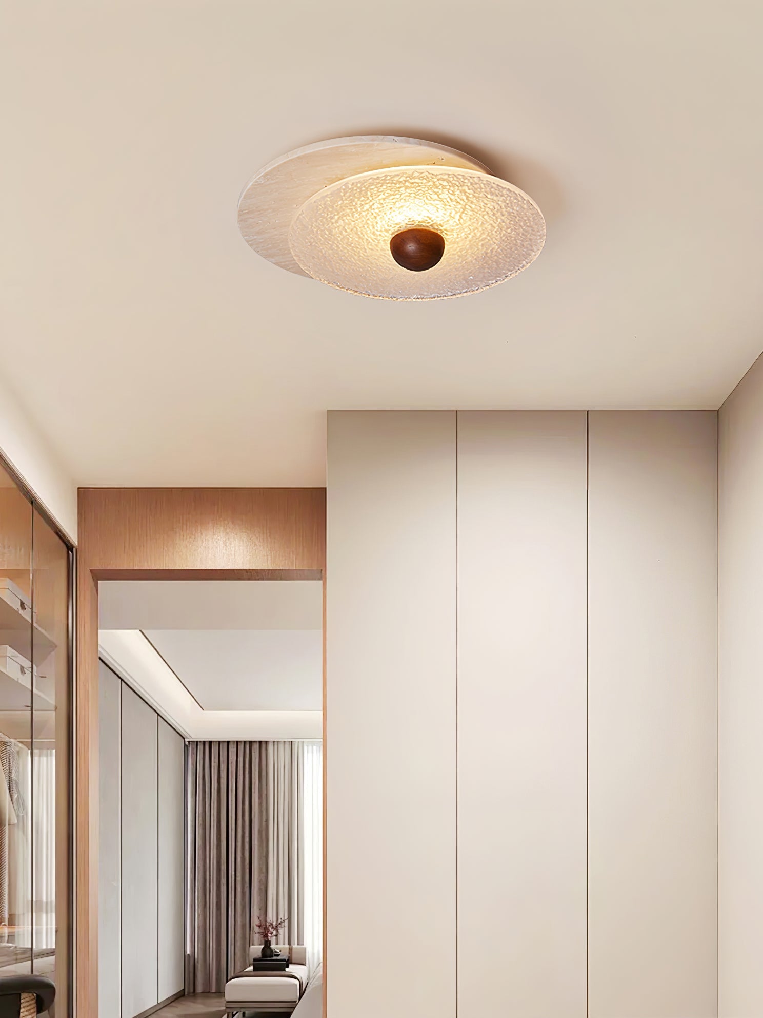 Orlora Circular Travertine Ceiling Light - Blowlighting