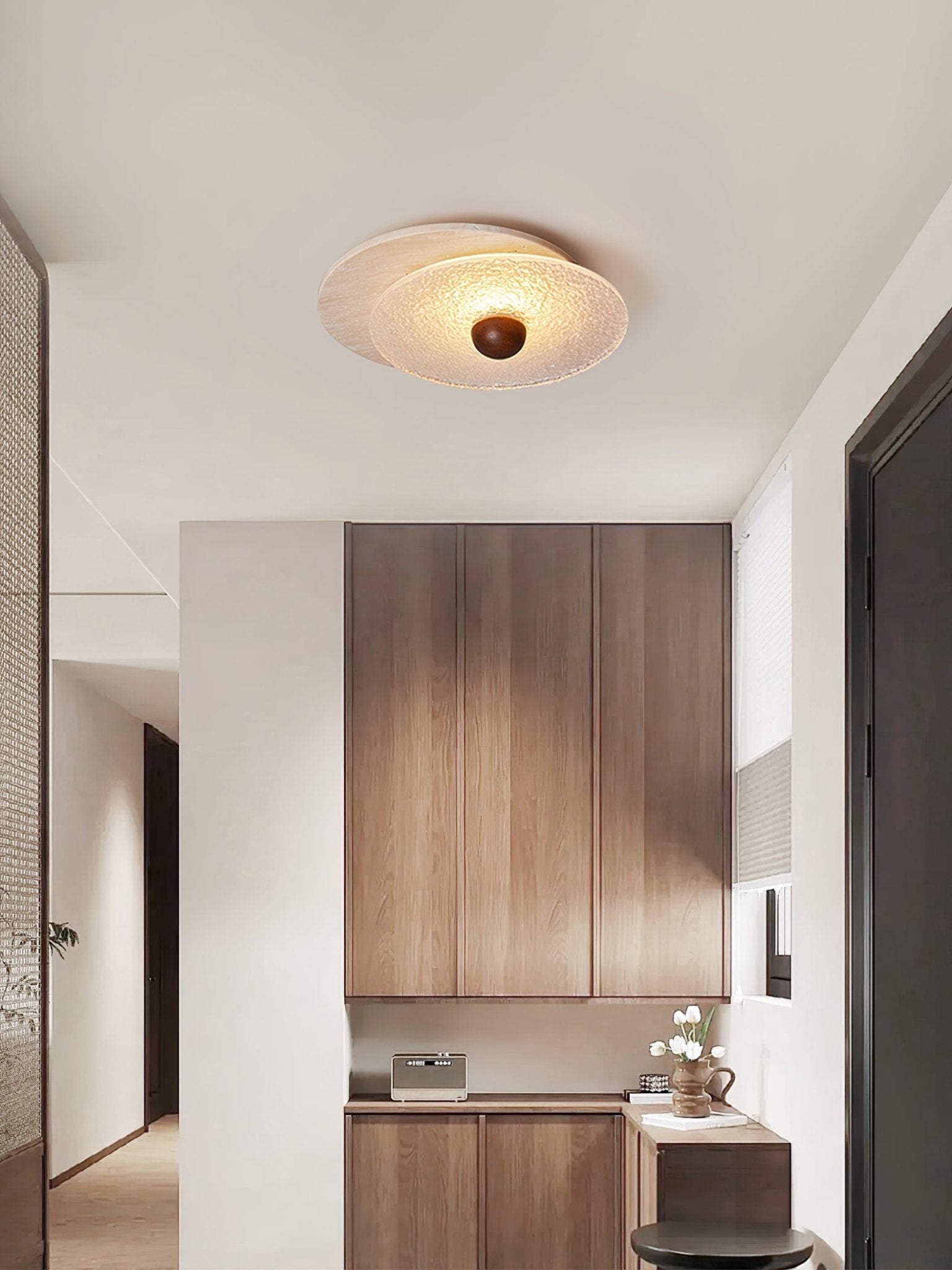 Orlora Circular Travertine Ceiling Light - Blowlighting