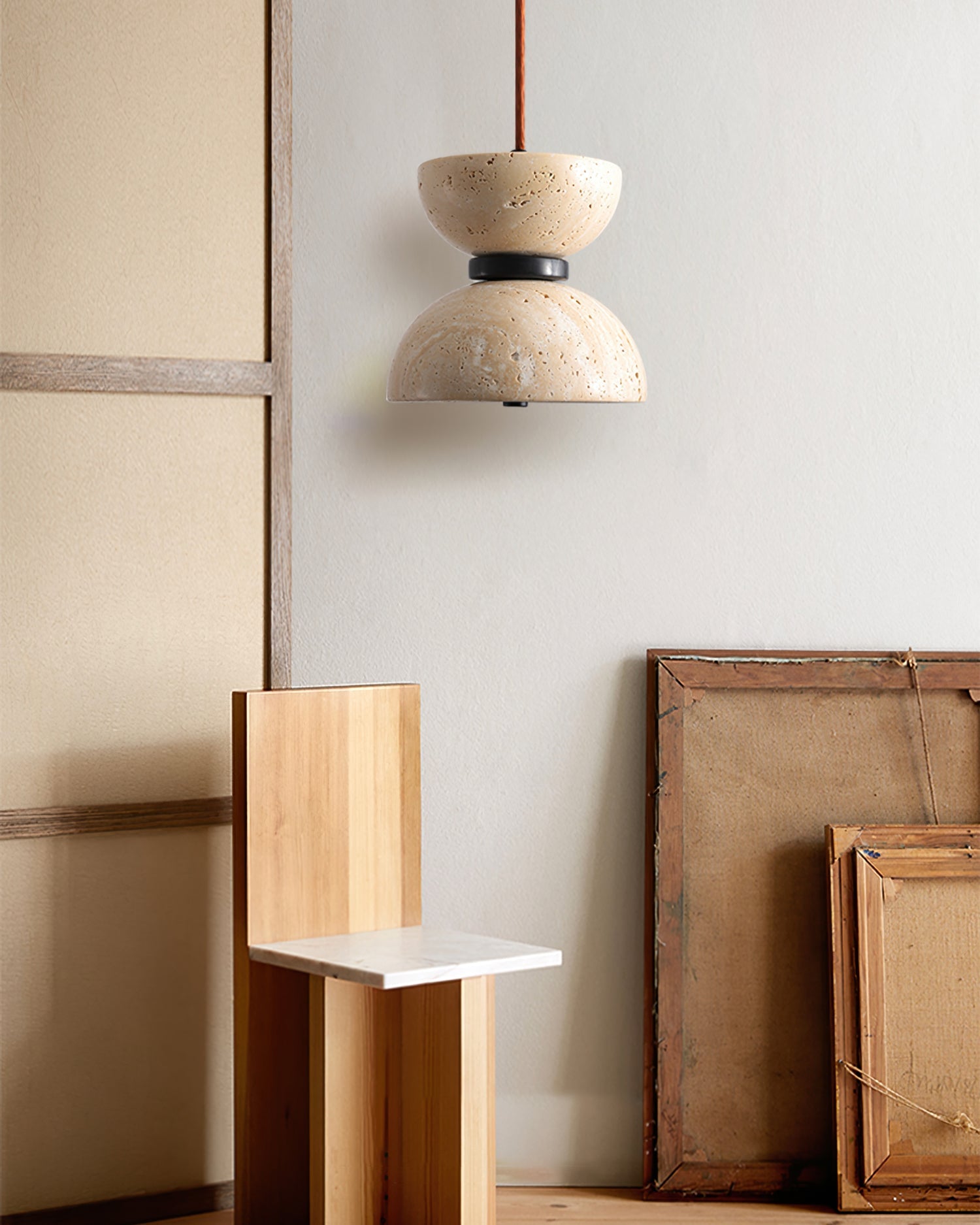 Tersus Travertine Hourglass Pendant Light Double-dome - Blowlighting