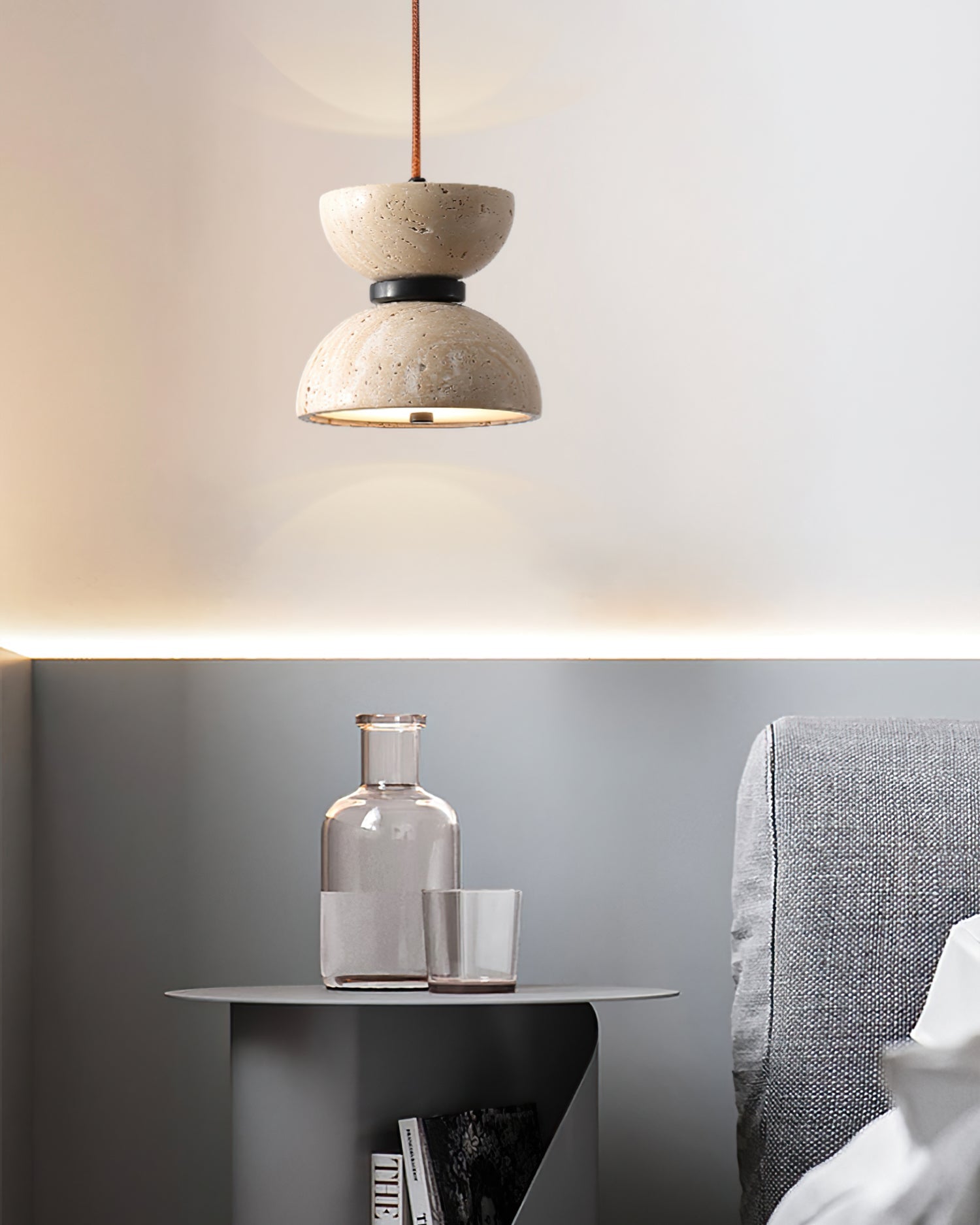 Tersus Travertine Hourglass Pendant Light Double-dome - Blowlighting