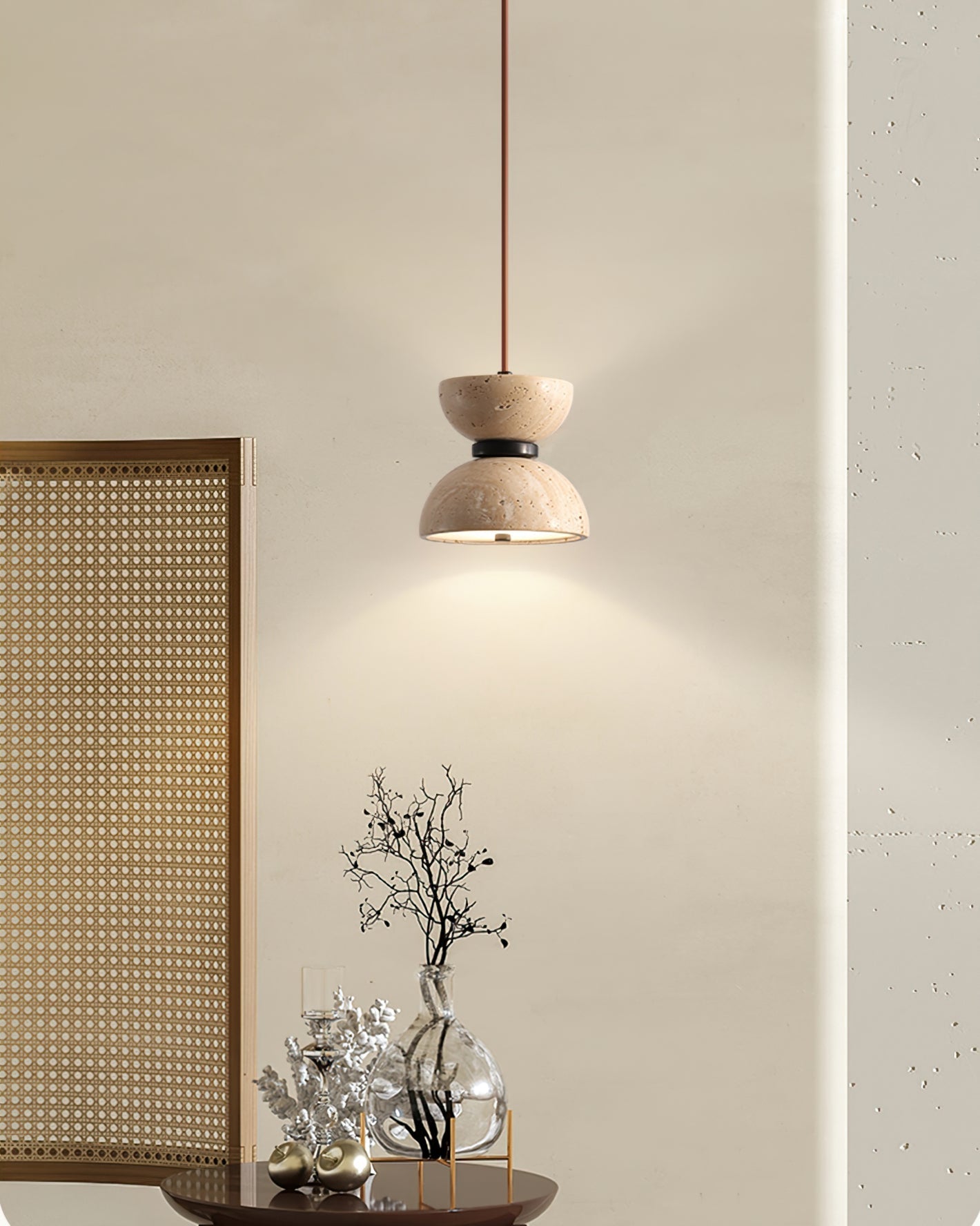Tersus Travertine Hourglass Pendant Light Double-dome - Blowlighting