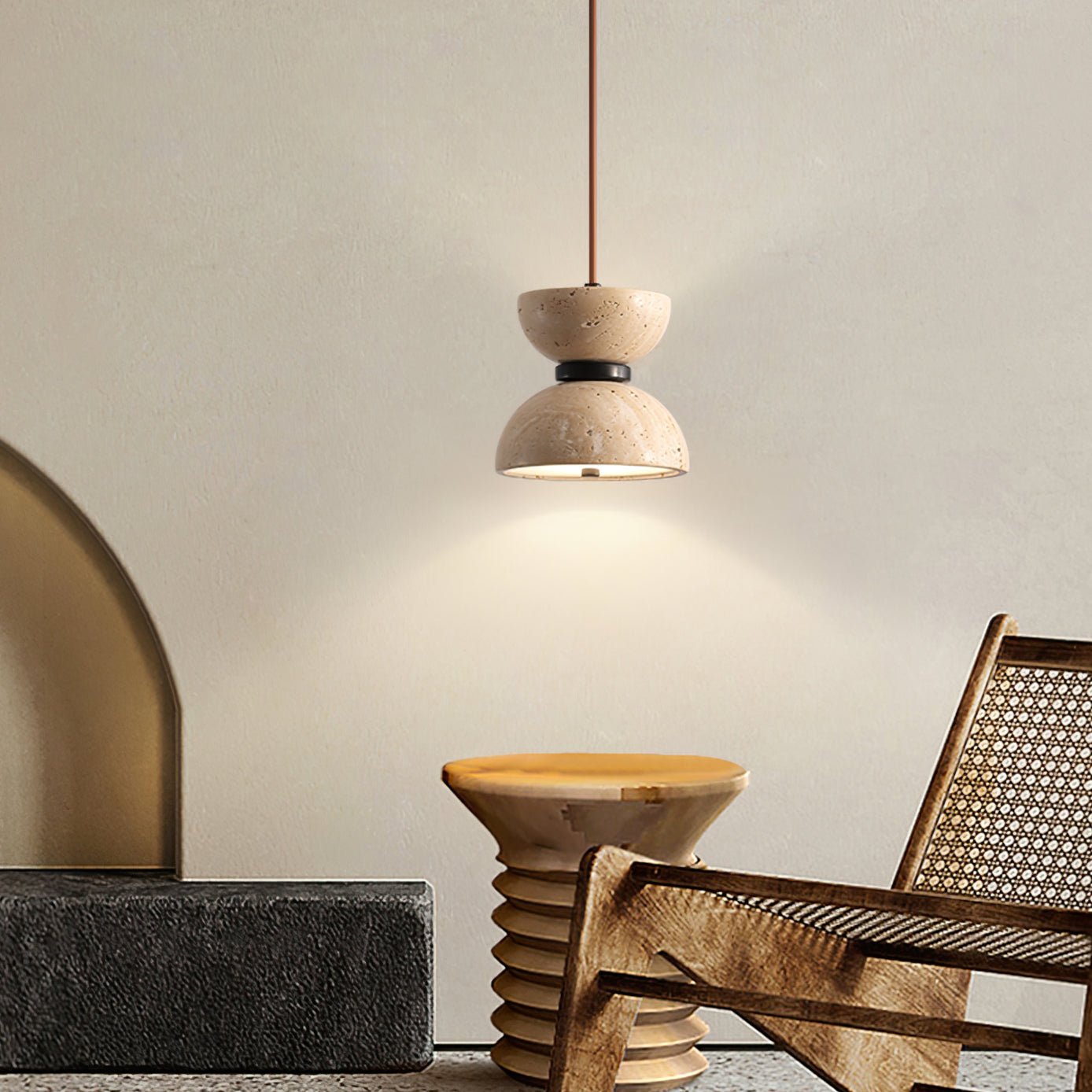 Tersus Travertine Hourglass Pendant Light Double-dome - Blowlighting