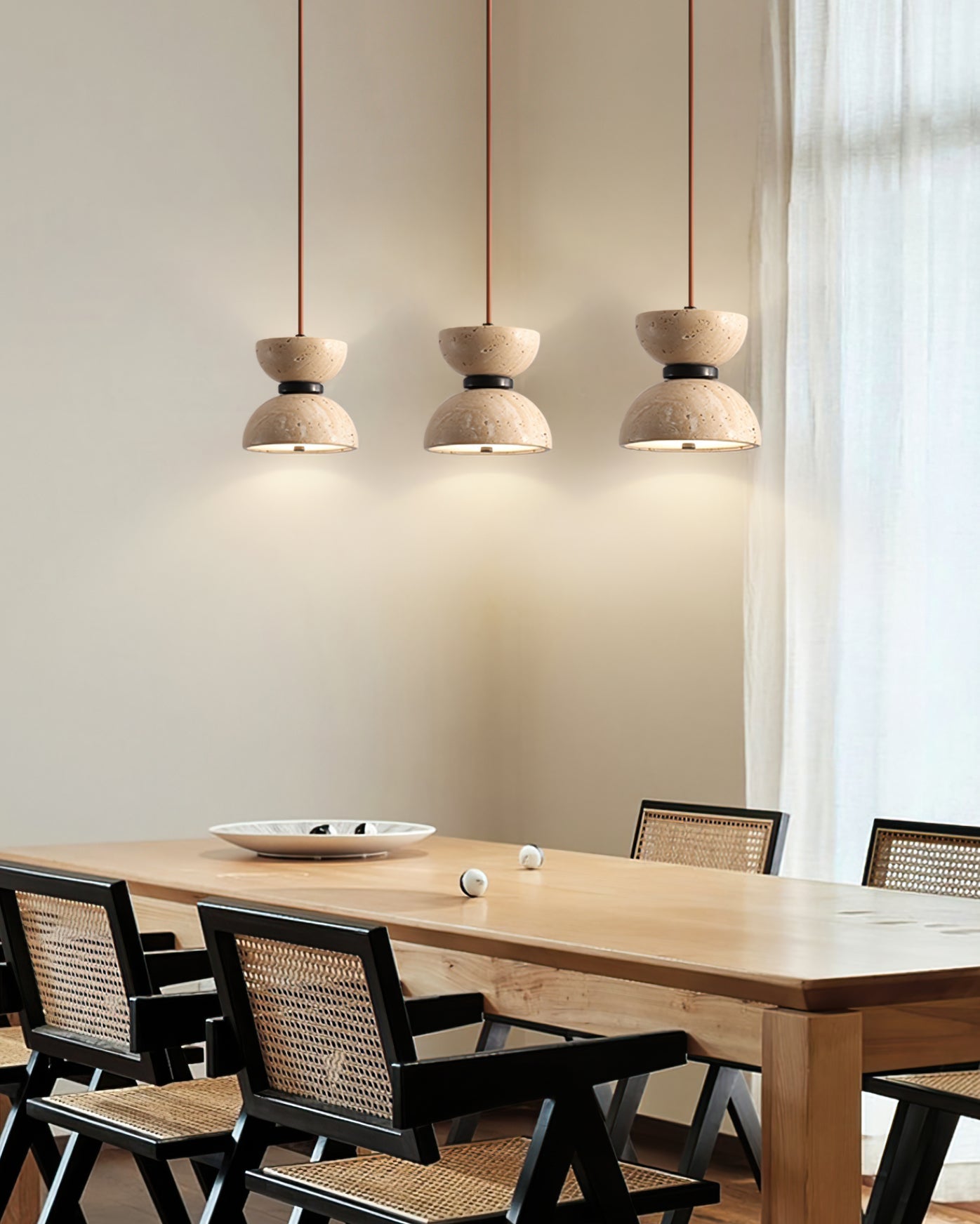 Tersus Travertine Hourglass Pendant Light Double-dome - Blowlighting
