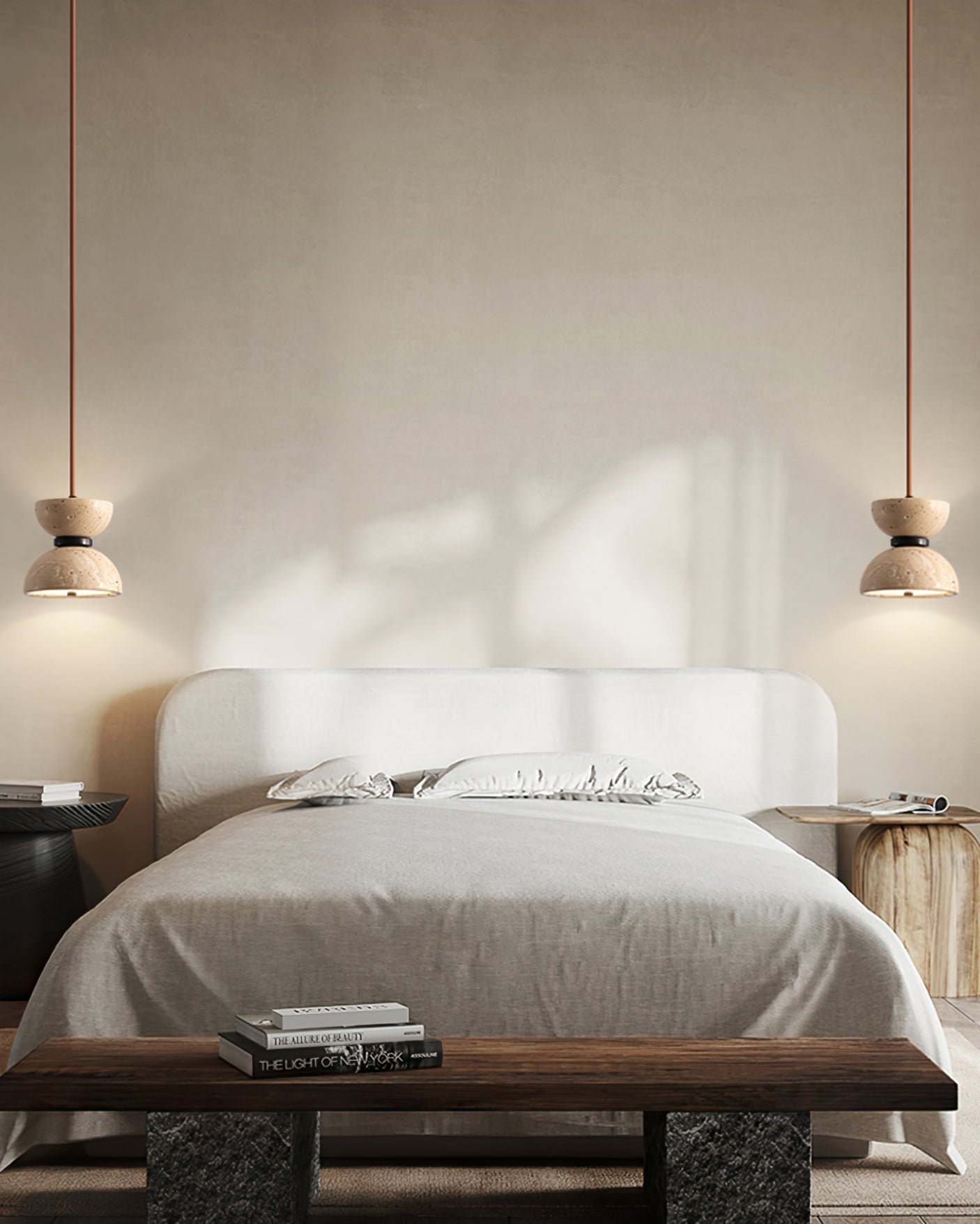 Tersus Travertine Hourglass Pendant Light Double-dome - Blowlighting