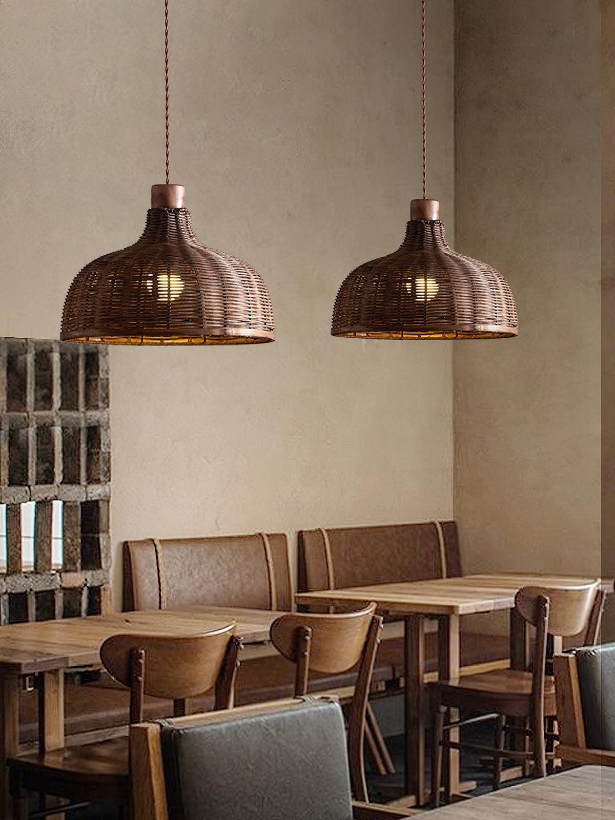 Lighting Rasa Pendant Light Brown Rattan Wabi-Sabi Bedroom | Blowlighting