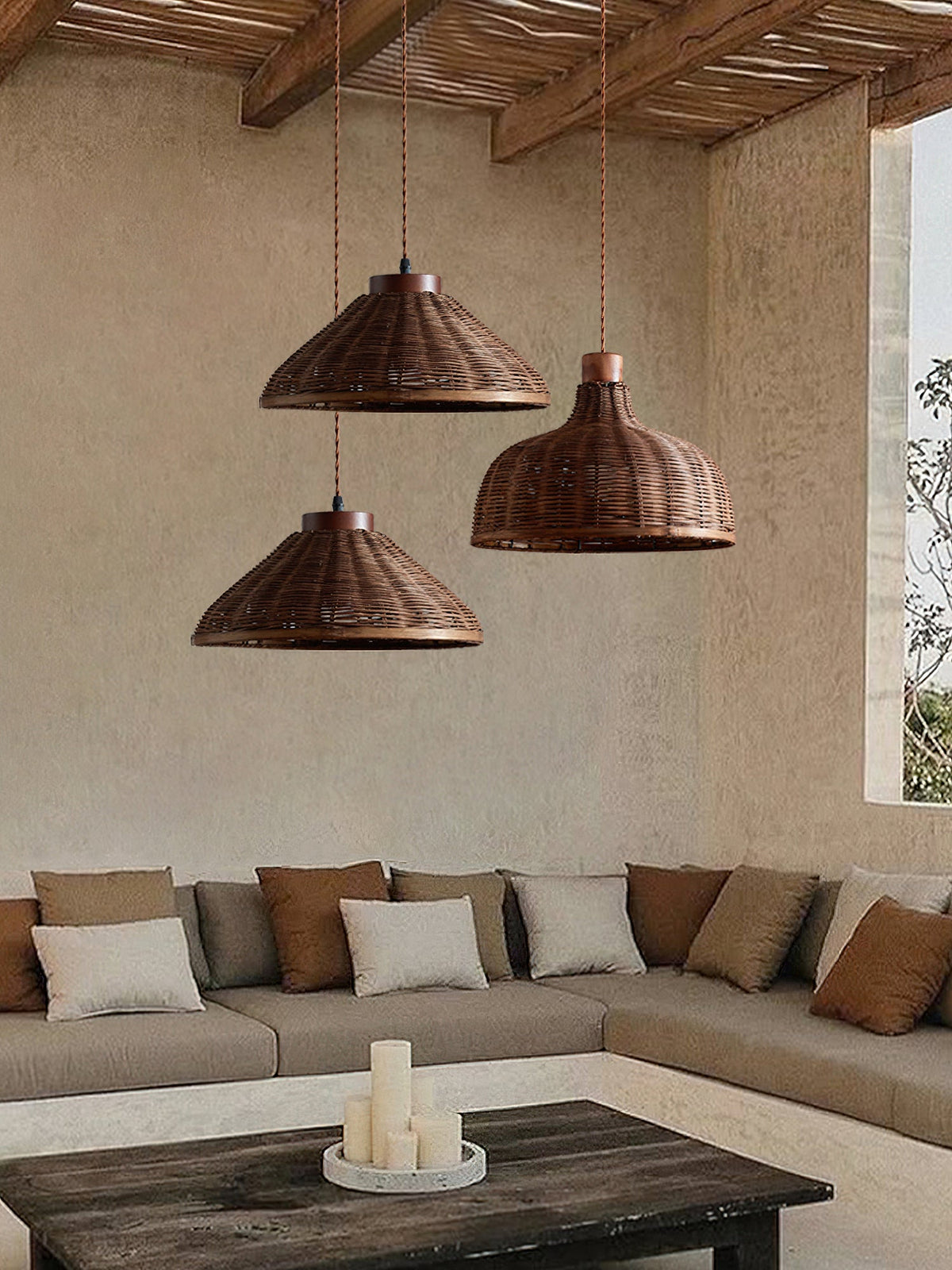 Lighting Rasa Pendant Light Brown Rattan Wabi-Sabi Bedroom | Blowlighting