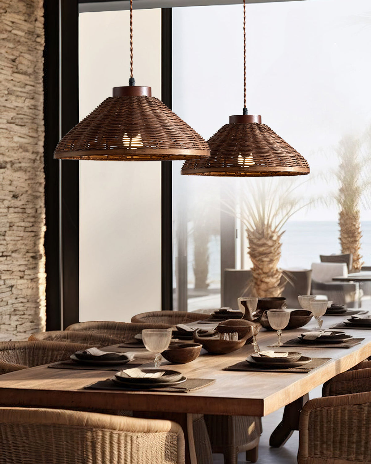 Lighting Rasa Pendant Light Brown Rattan Wabi-Sabi Bedroom | Blowlighting