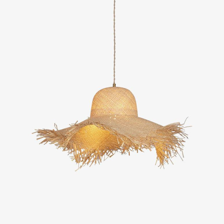 Rattan Straw Hat Pendant Light - Blowlighting