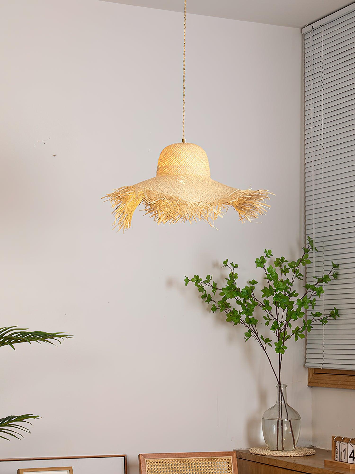 Rattan Straw Hat Pendant Light - Blowlighting