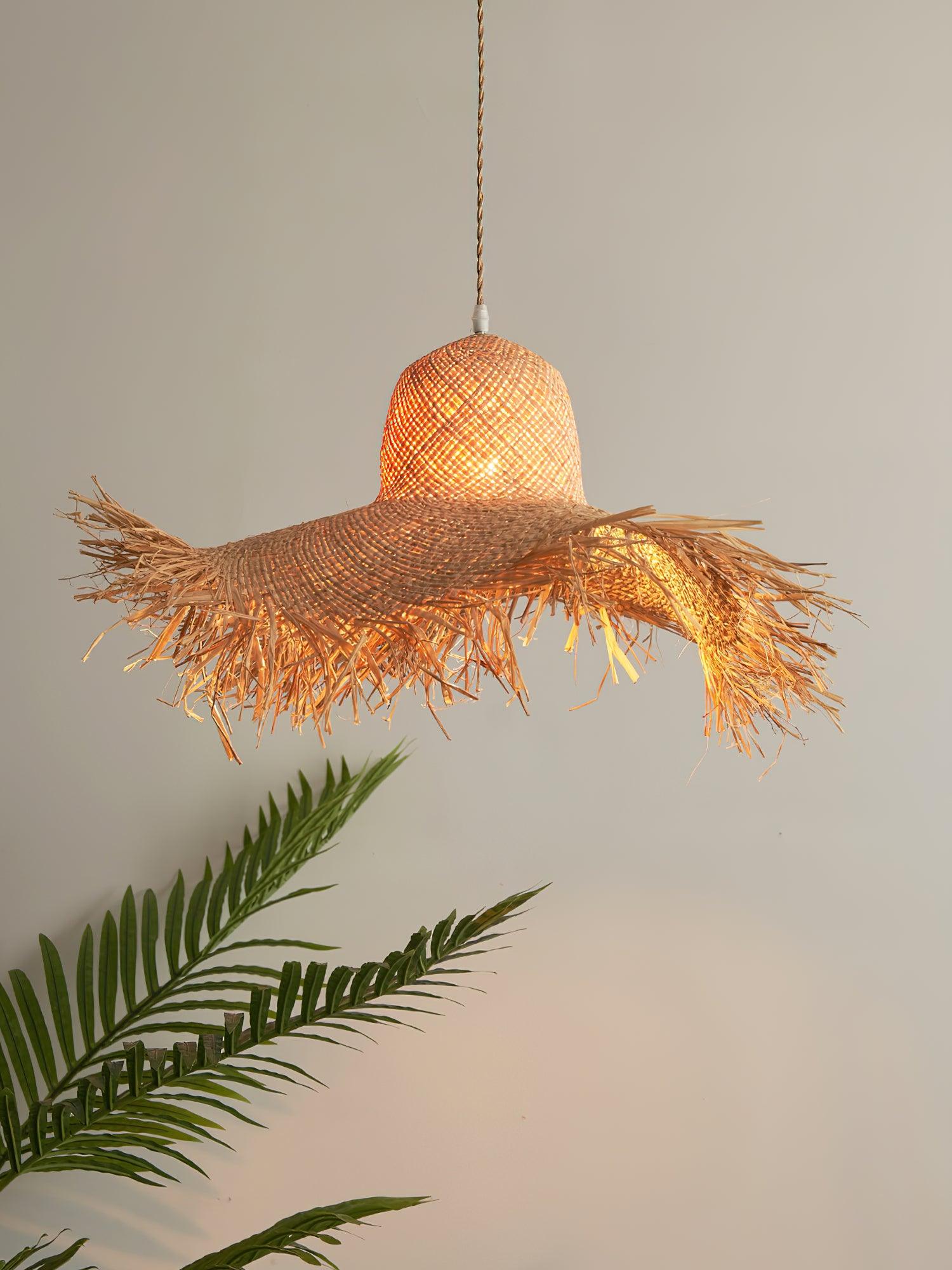 Rattan Straw Hat Pendant Light - Blowlighting