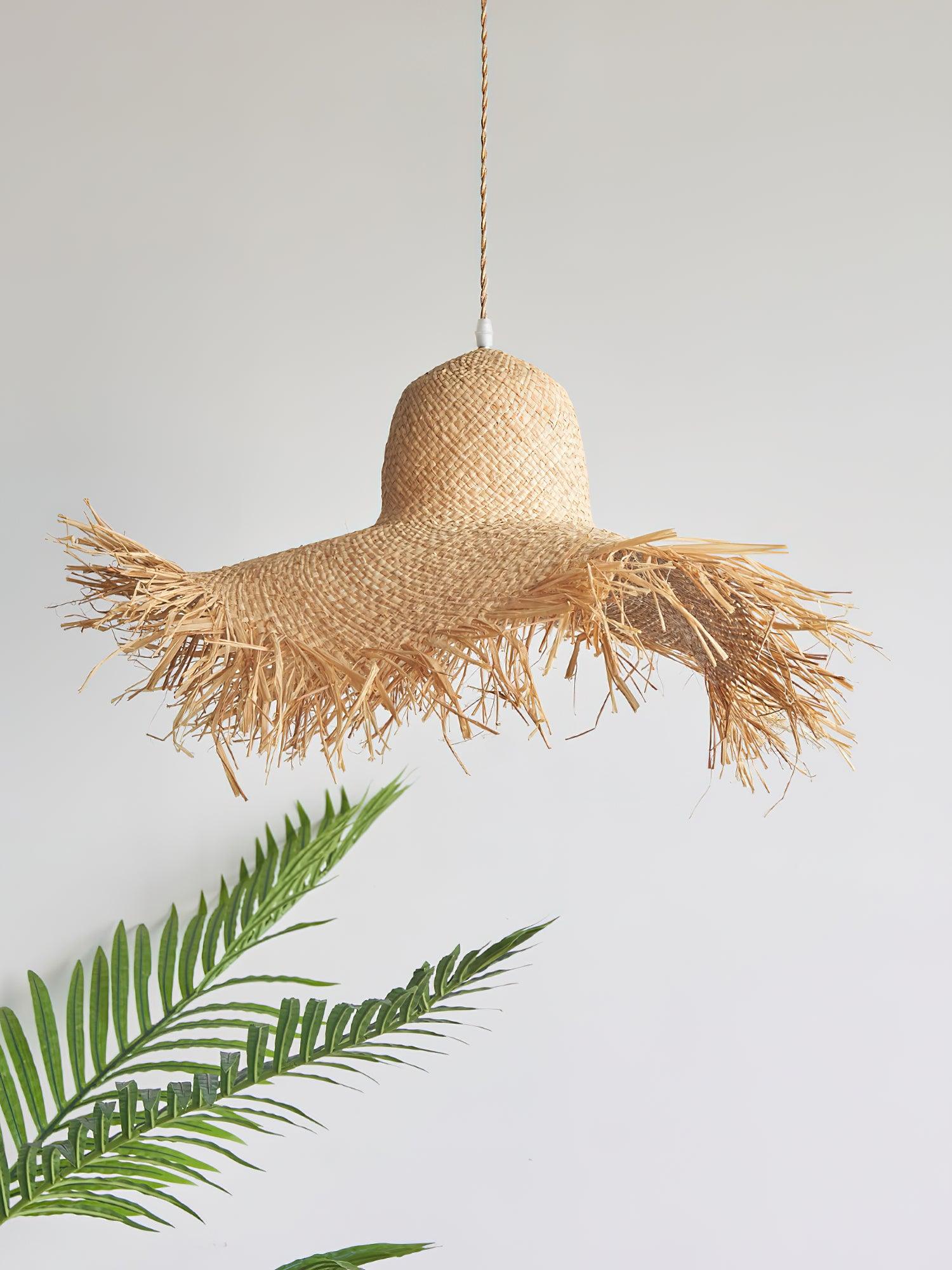 Rattan Straw Hat Pendant Light - Blowlighting
