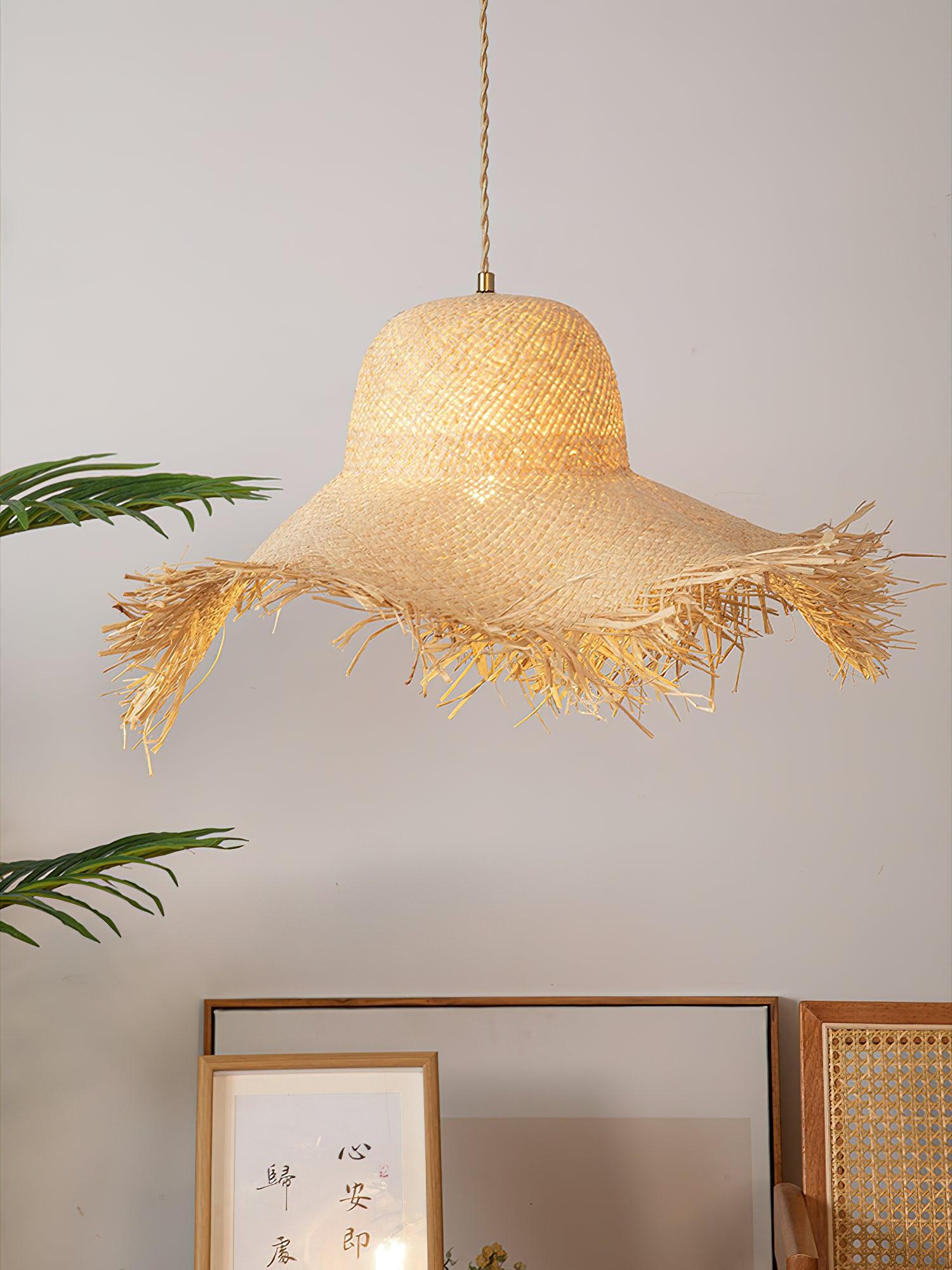 Rattan Straw Hat Pendant Light - Blowlighting