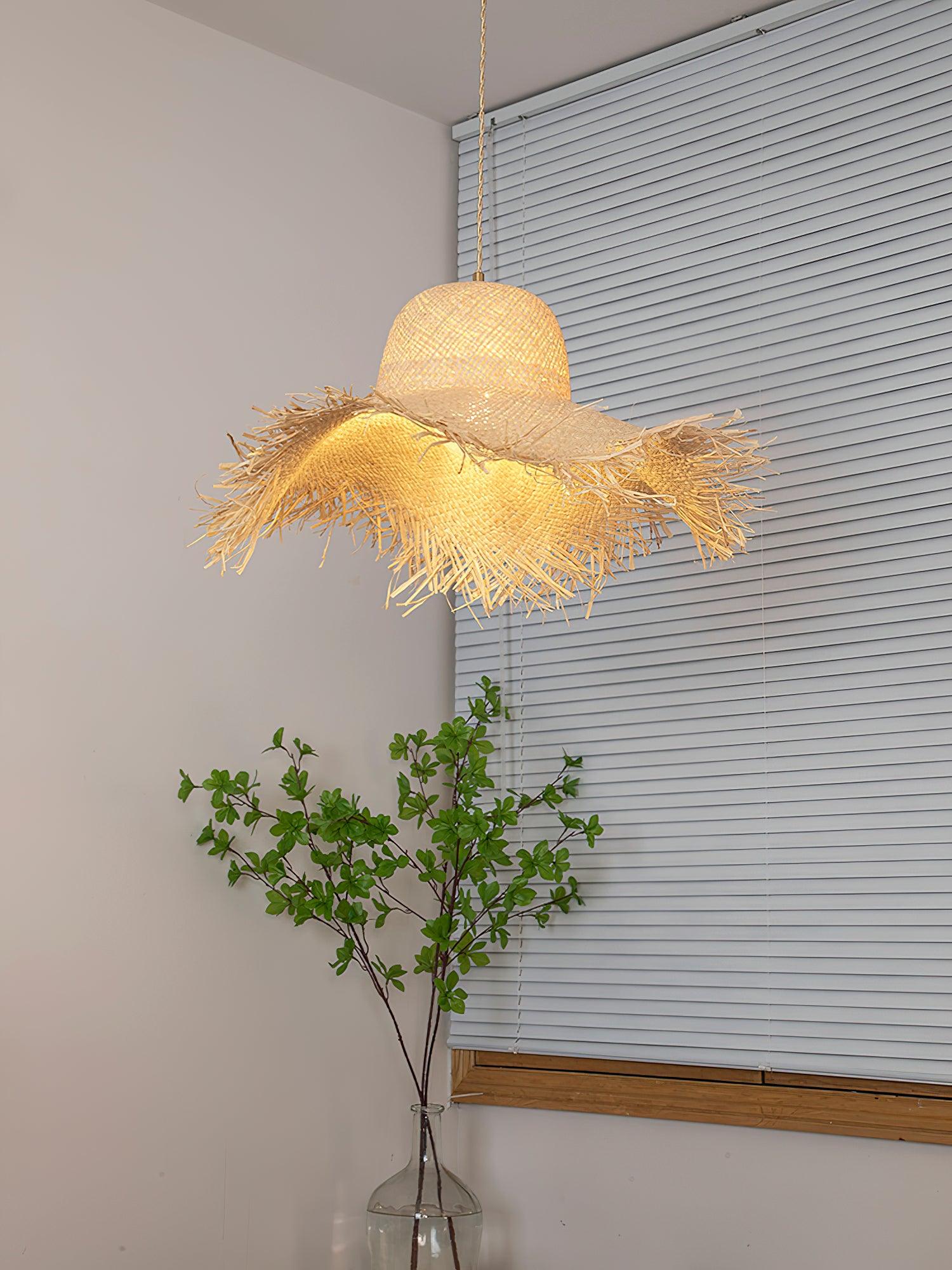 Rattan Straw Hat Pendant Light - Blowlighting