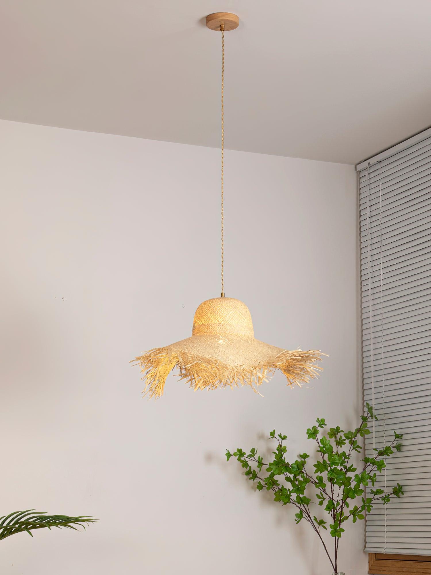 Rattan Straw Hat Pendant Light - Blowlighting