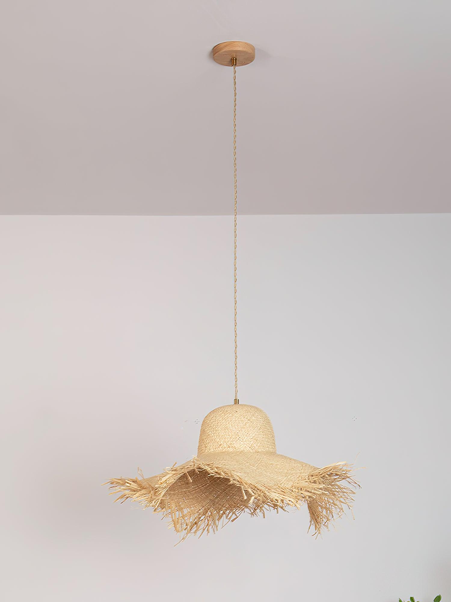 Rattan Straw Hat Pendant Light - Blowlighting