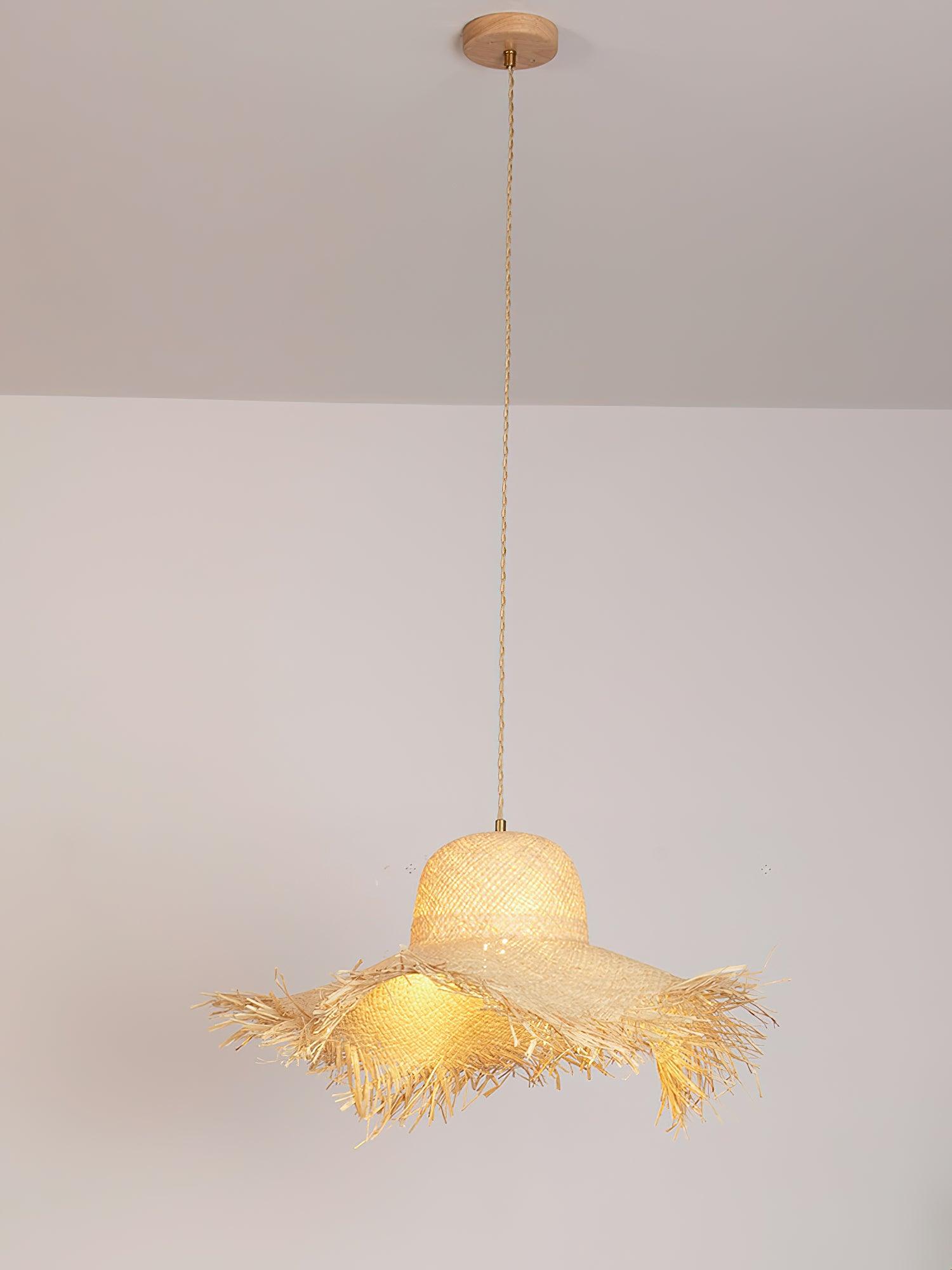 Rattan Straw Hat Pendant Light - Blowlighting