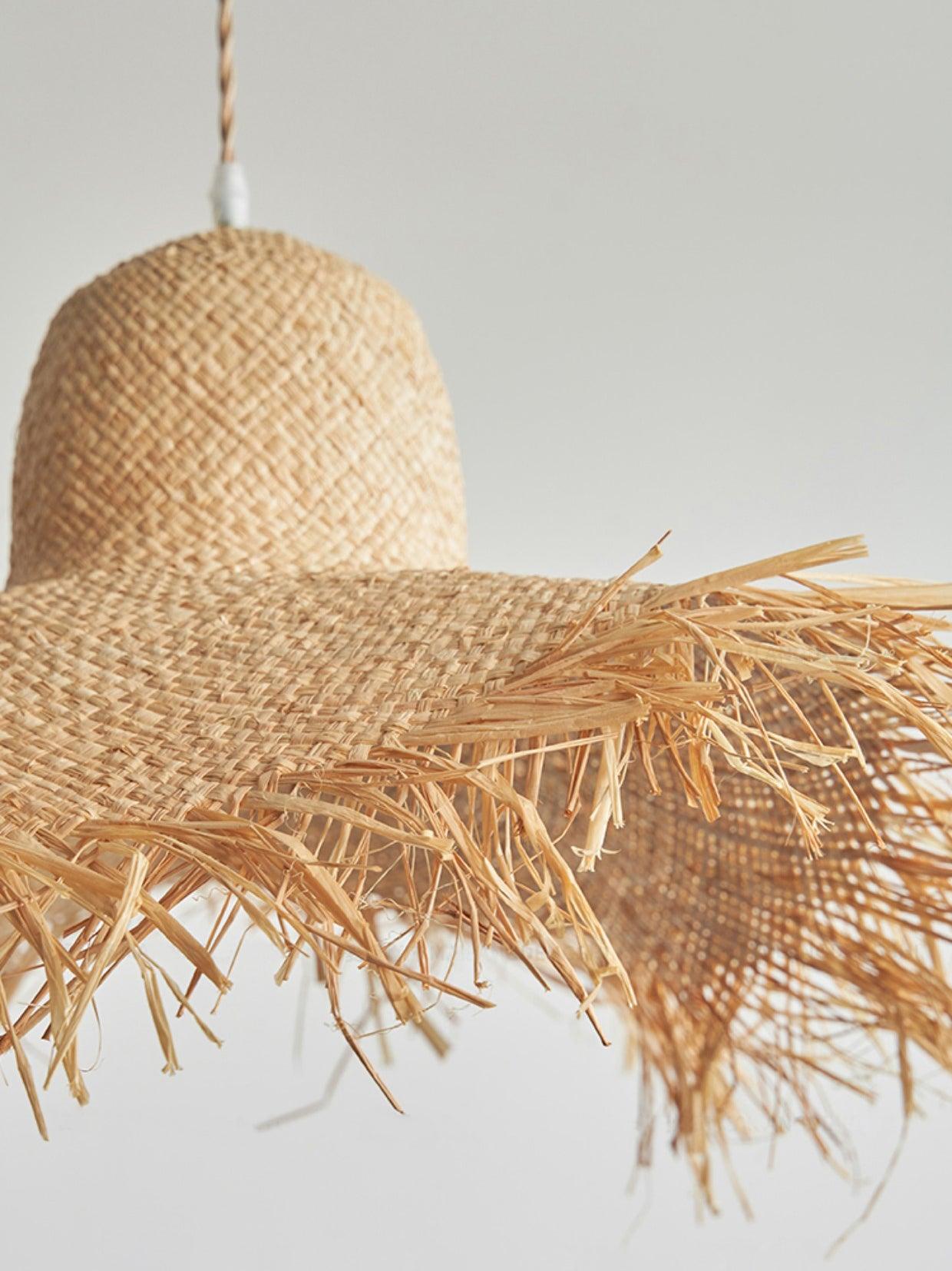Rattan Straw Hat Pendant Light - Blowlighting