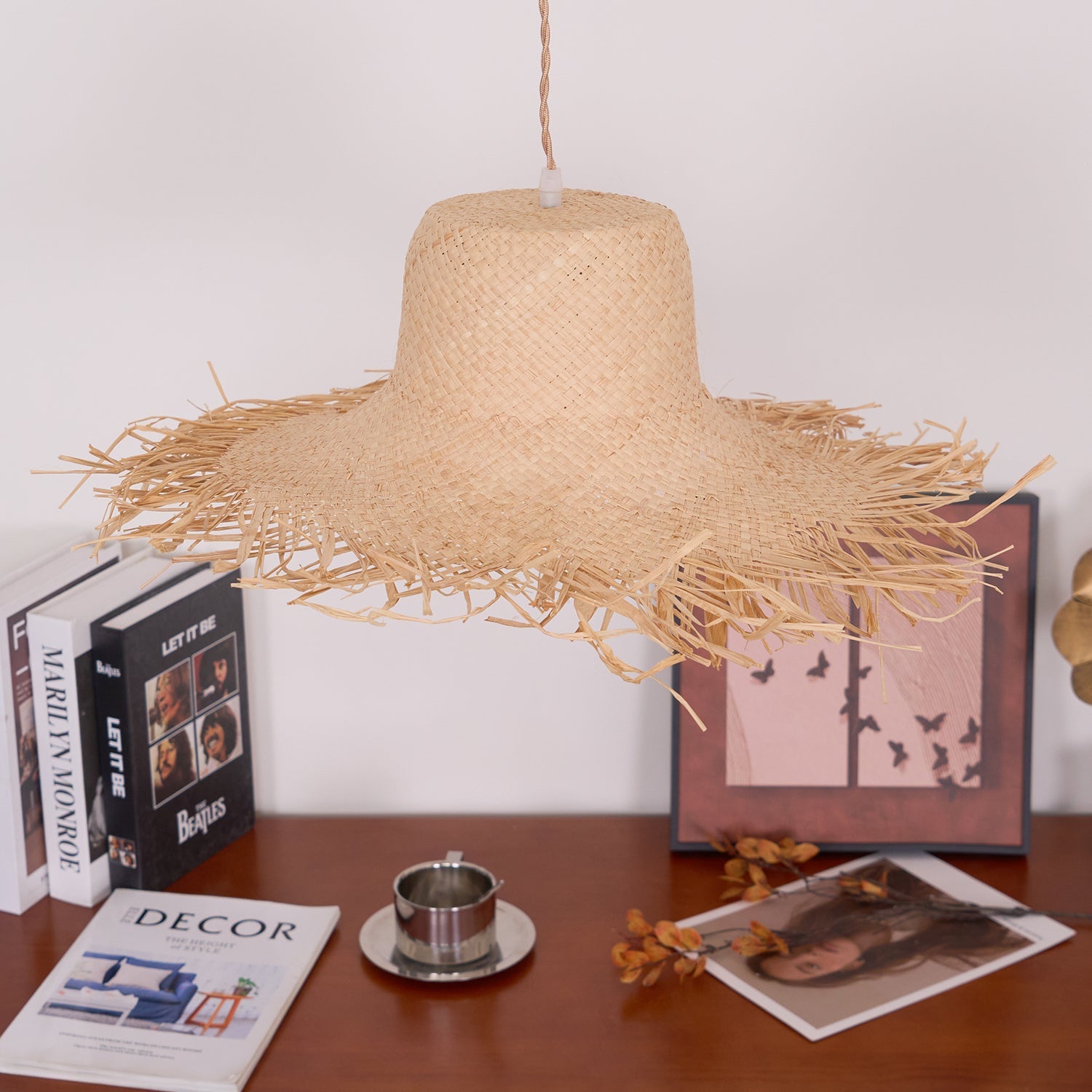 Rattan Straw Hat Pendant Light - Blowlighting
