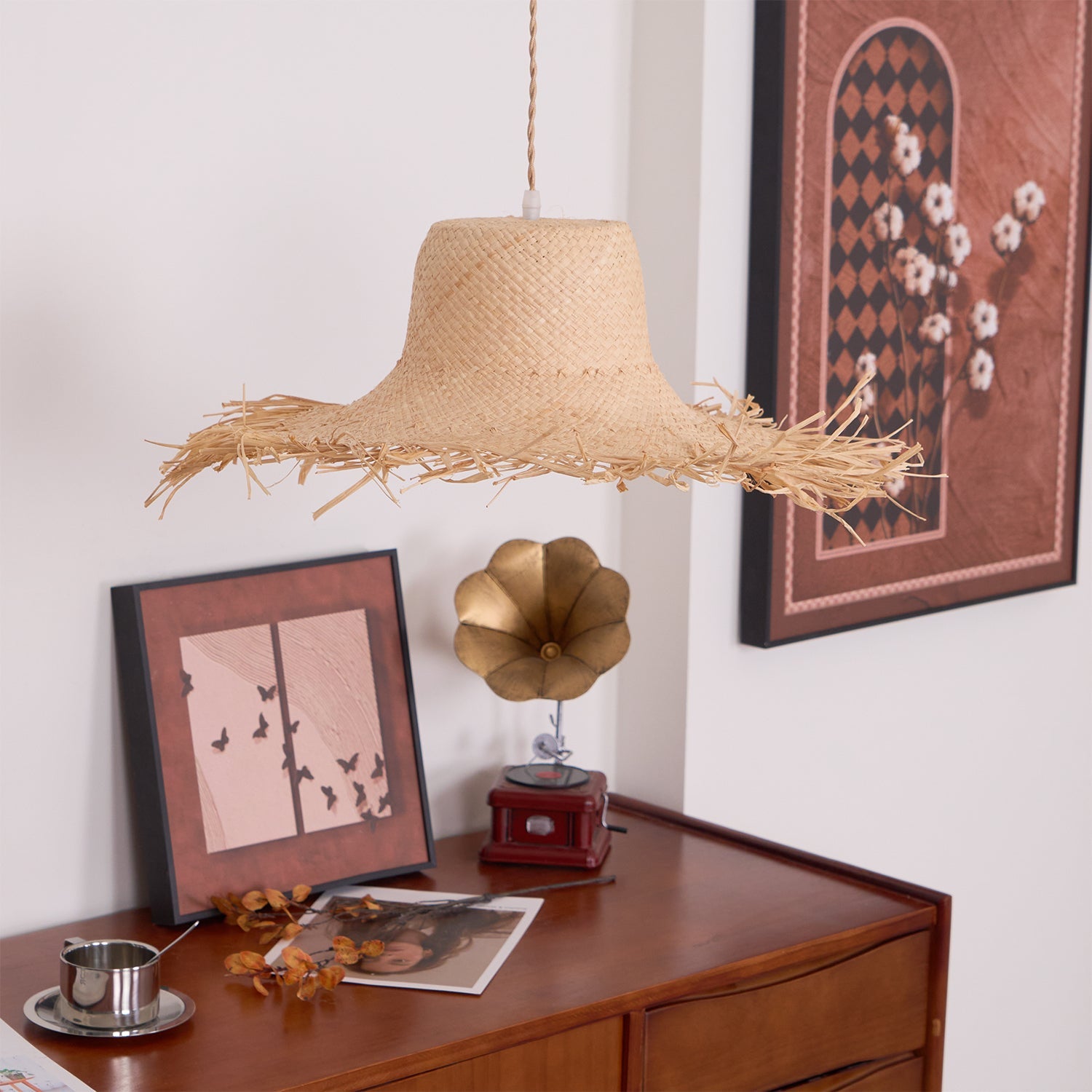 Rattan Straw Hat Pendant Light - Blowlighting