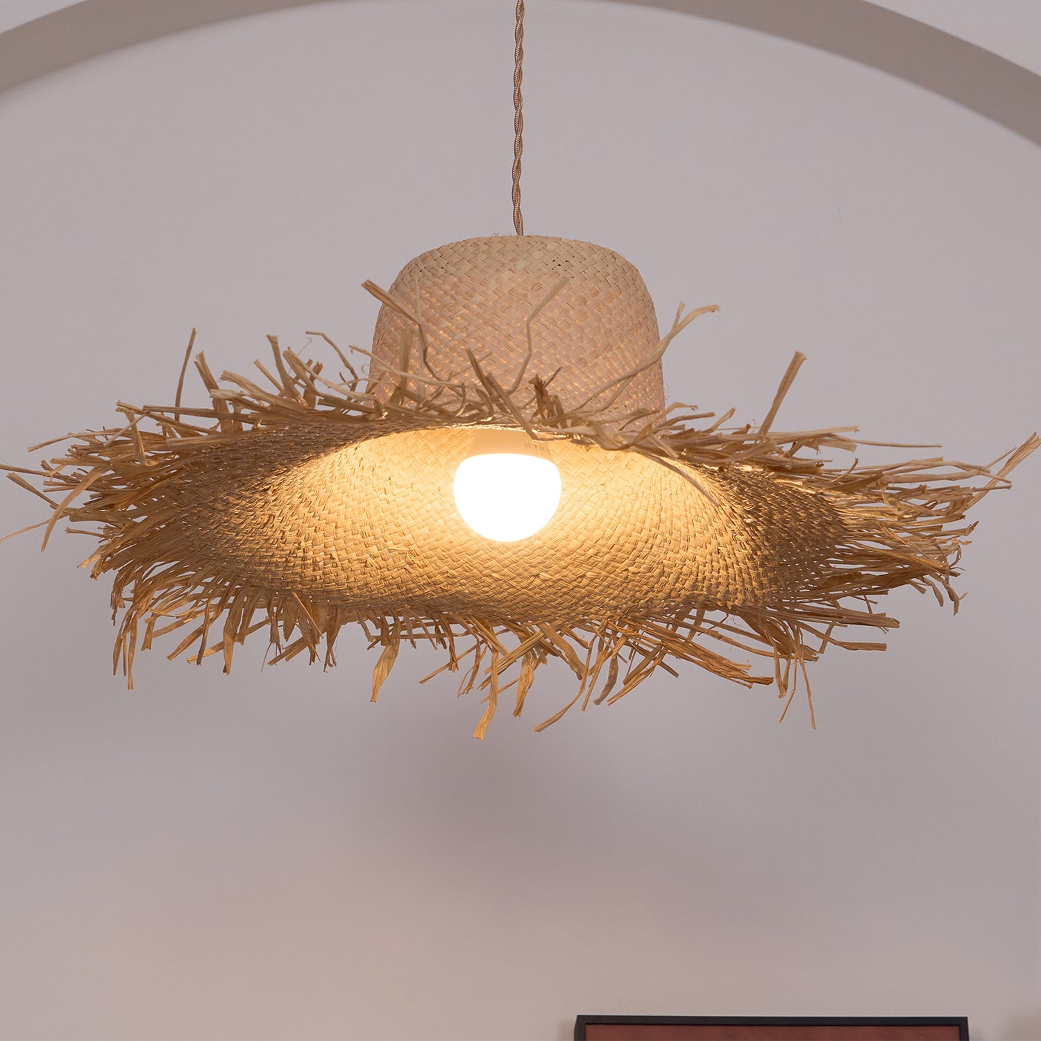 Rattan Straw Hat Pendant Light - Blowlighting