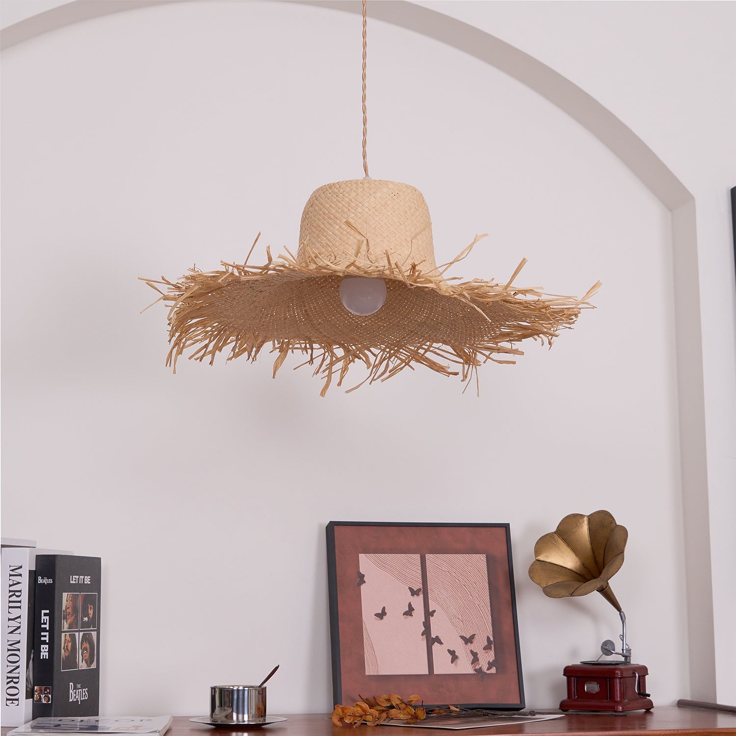 Rattan Straw Hat Pendant Light - Blowlighting