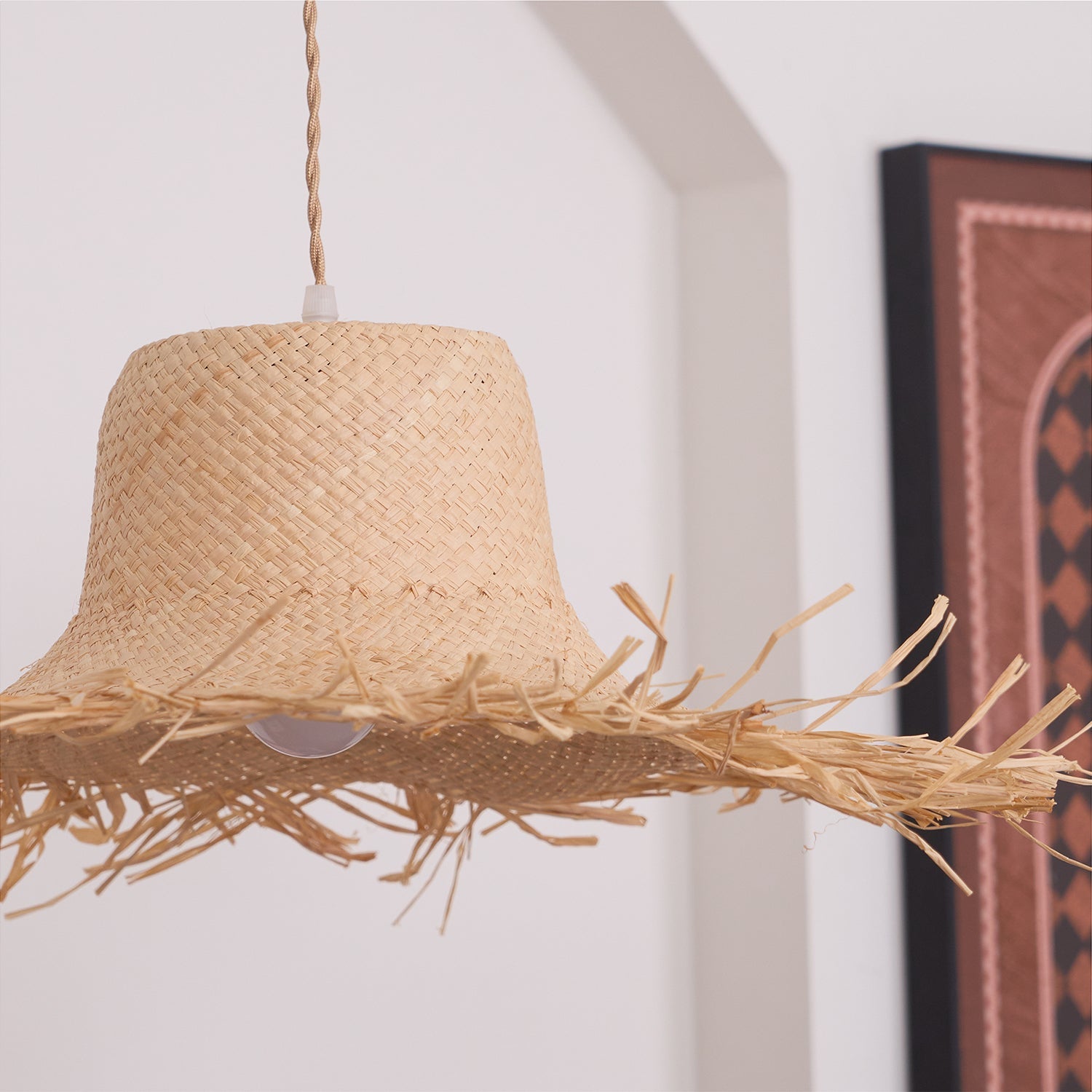 Rattan Straw Hat Pendant Light - Blowlighting