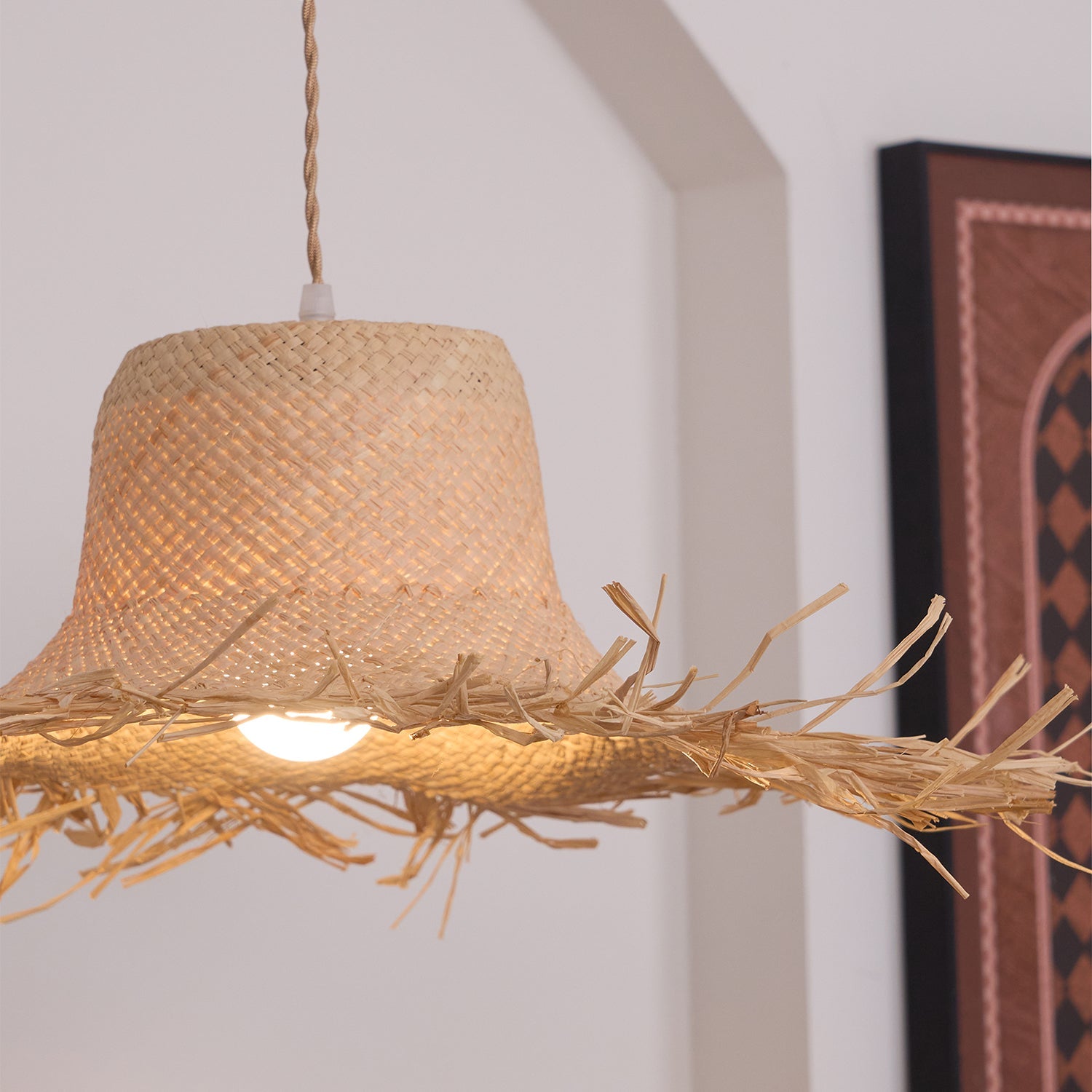 Rattan Straw Hat Pendant Light - Blowlighting