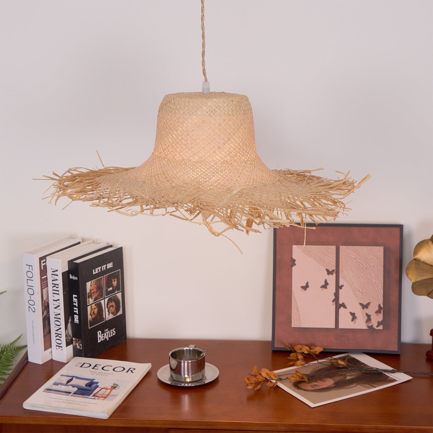 Rattan Straw Hat Pendant Light - Blowlighting