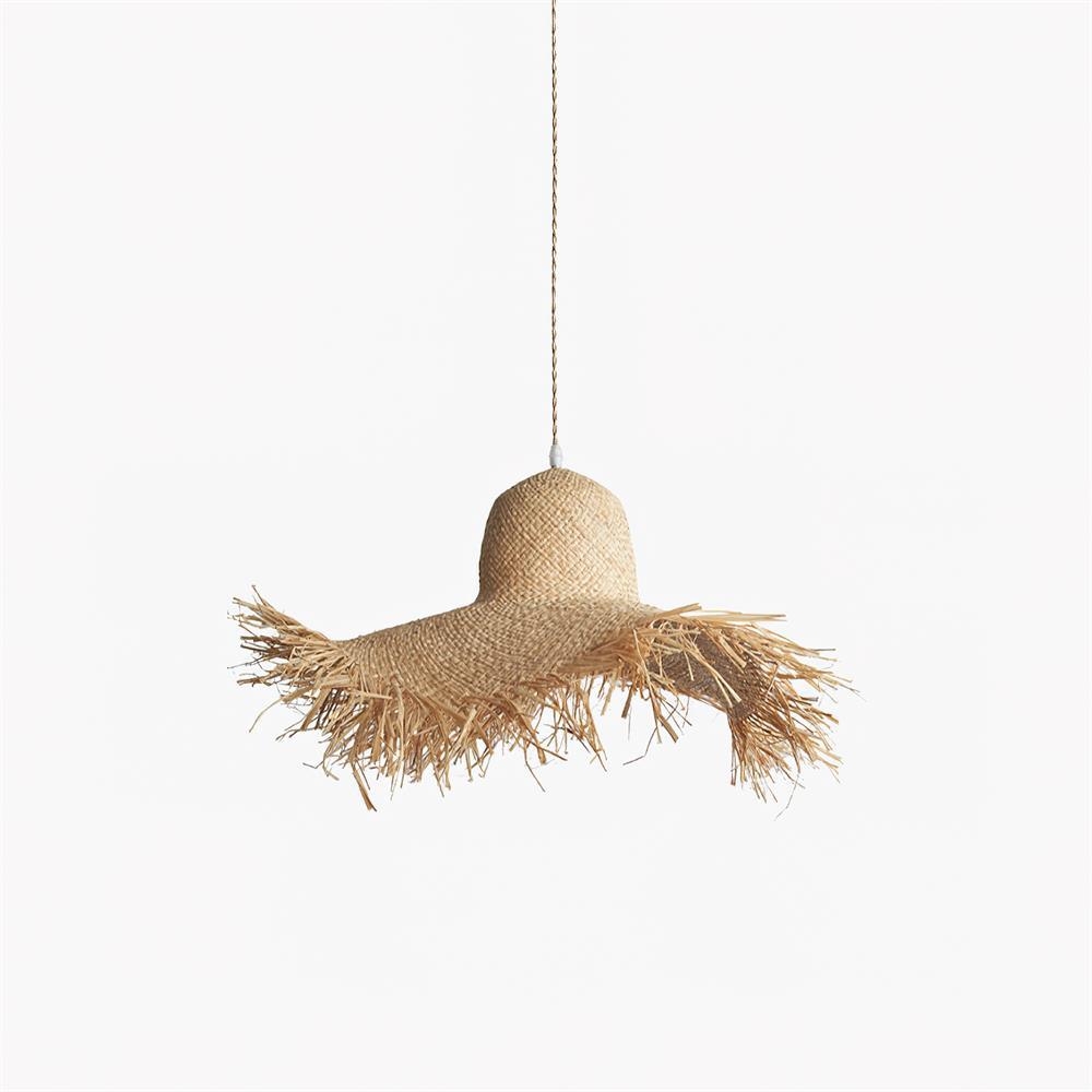 Rattan Straw Hat Pendant Light - Blowlighting