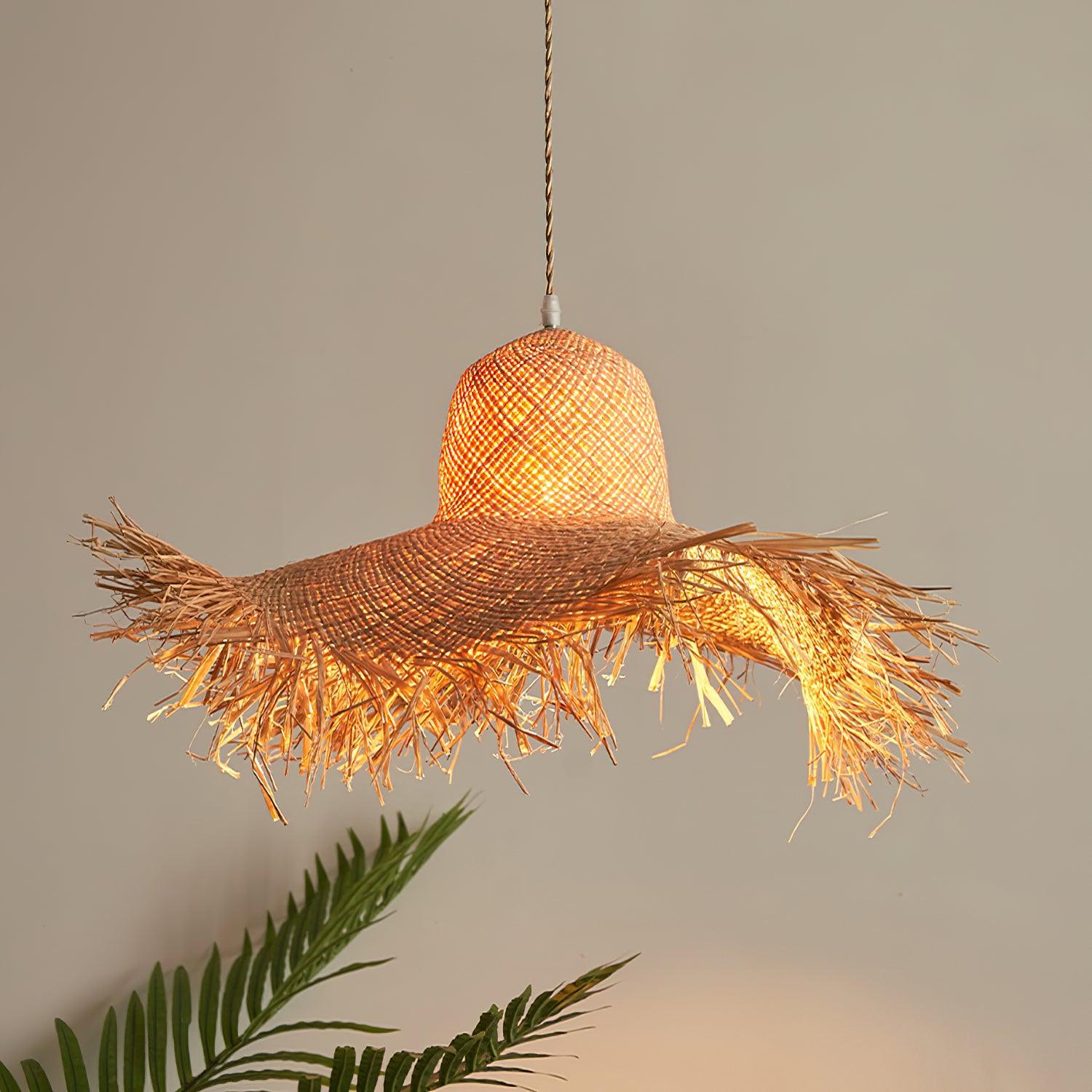 Rattan Straw Hat Pendant Light - Blowlighting