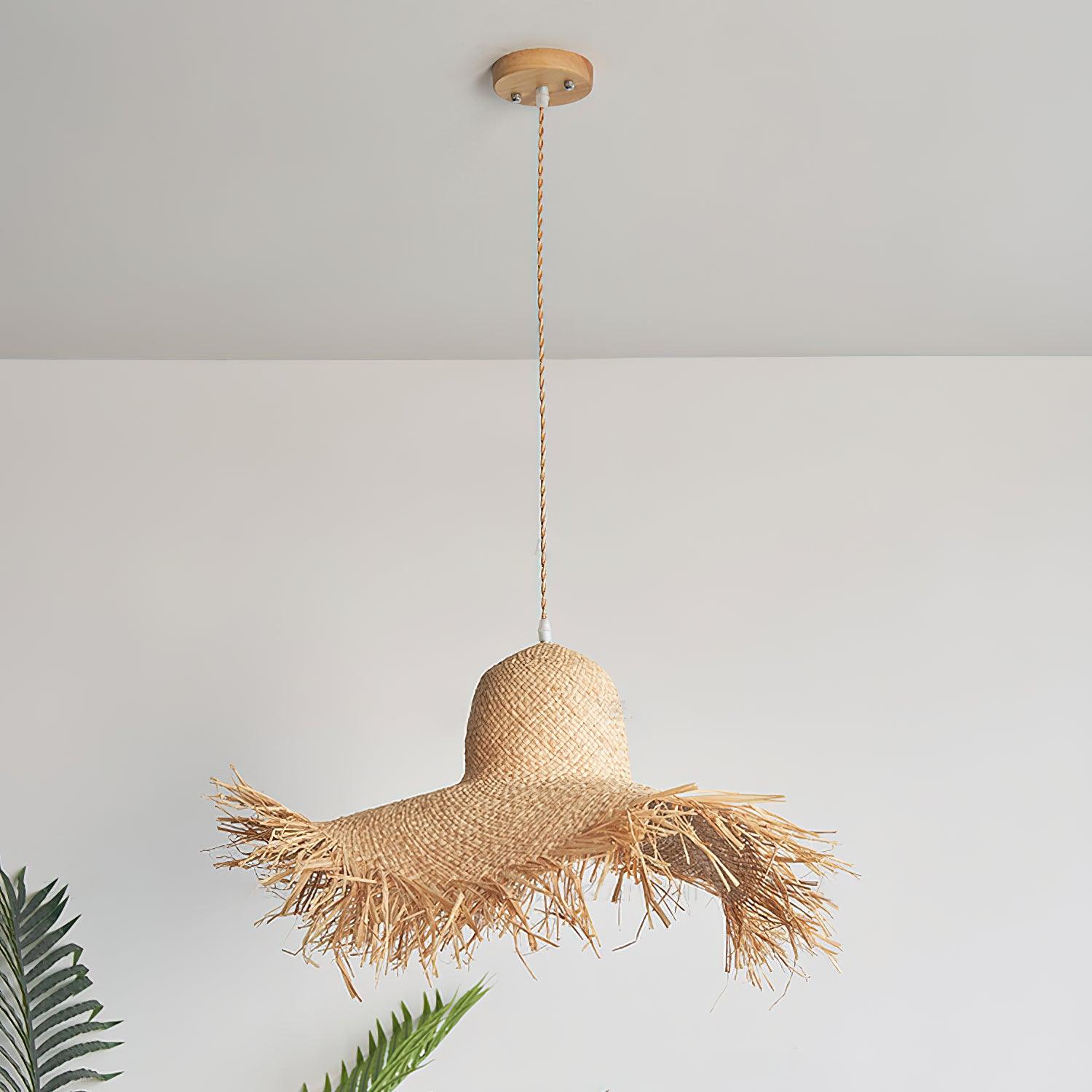 Rattan Straw Hat Pendant Light - Blowlighting