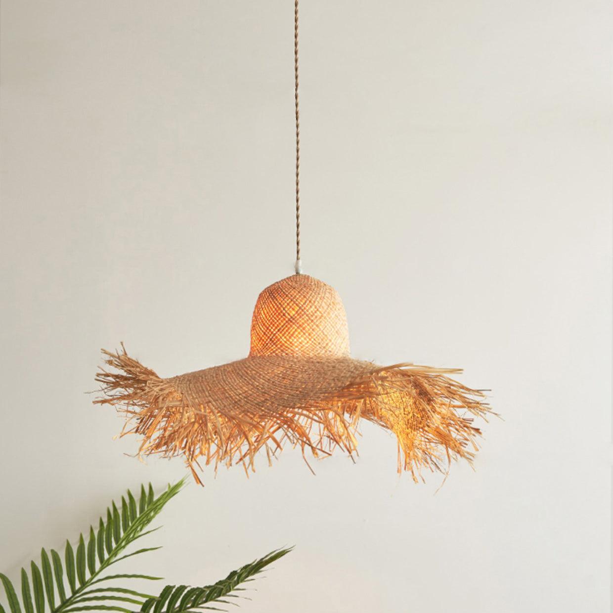Rattan Straw Hat Pendant Light - Blowlighting