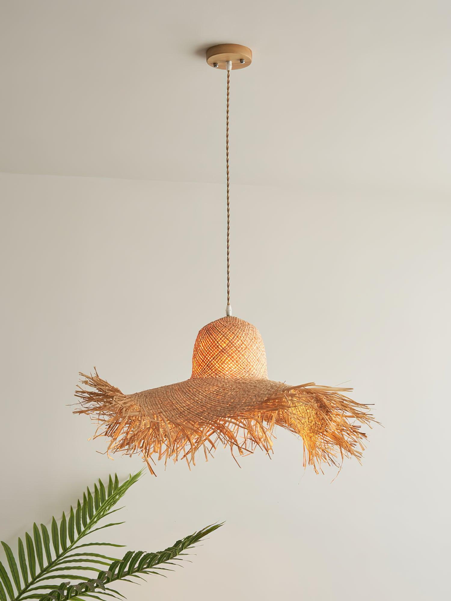 Rattan Straw Hat Pendant Light - Blowlighting