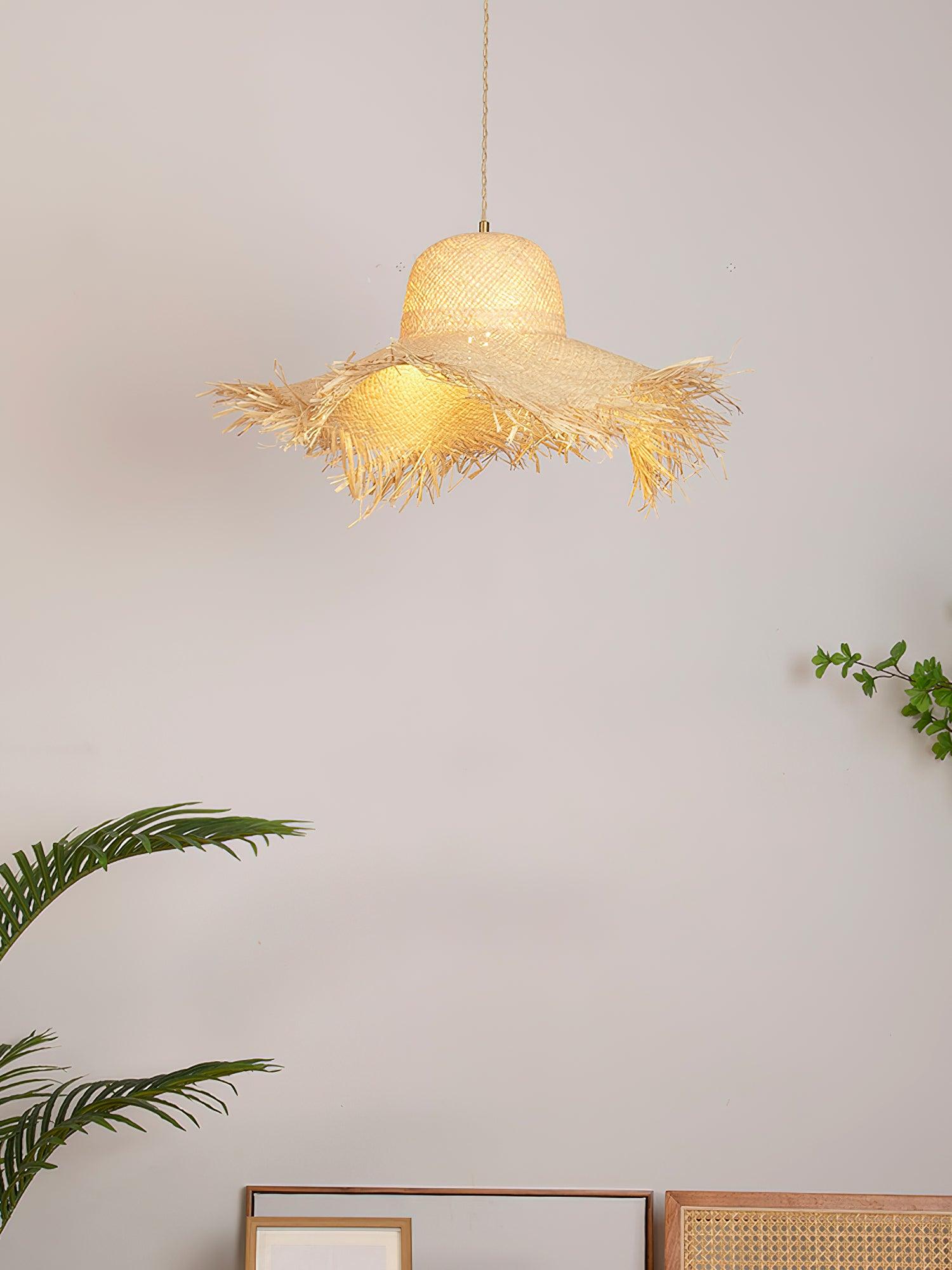 Rattan Straw Hat Pendant Light - Blowlighting