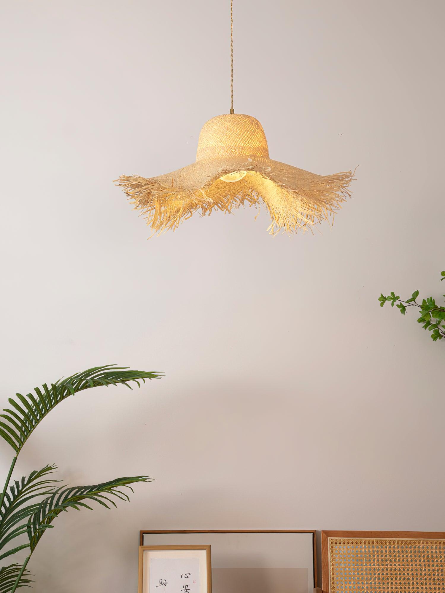 Rattan Straw Hat Pendant Light - Blowlighting