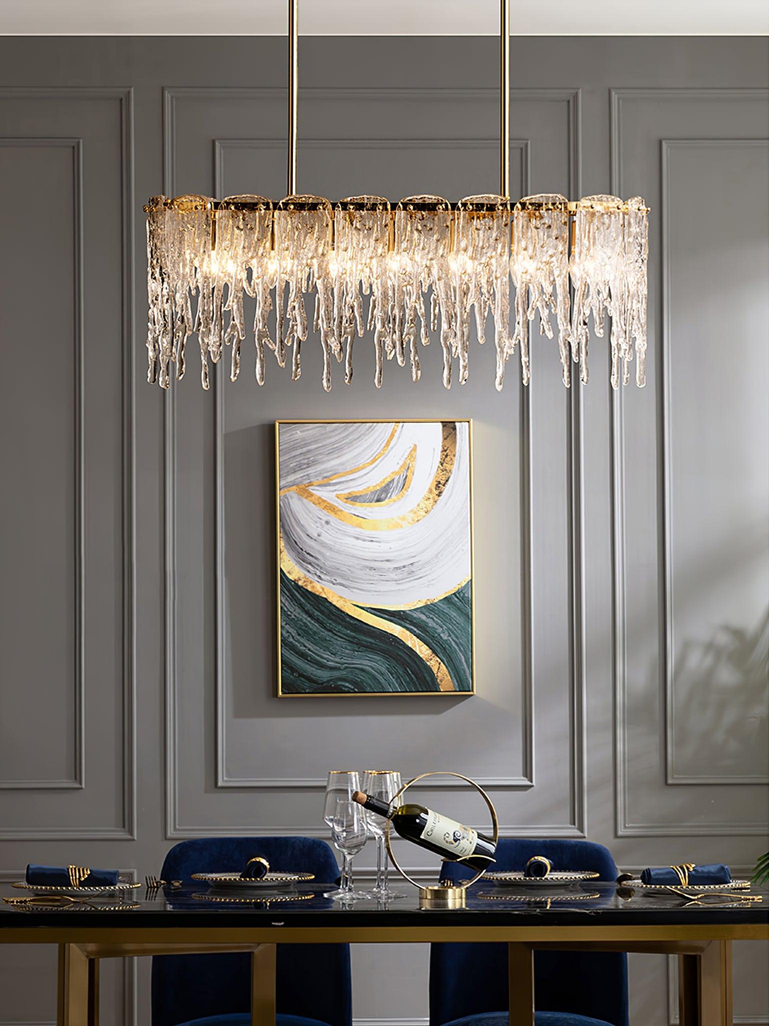 Cathaa Postmodern Luxury Rectangular Icicle Glass Crystal Chandelier - Blowlighting
