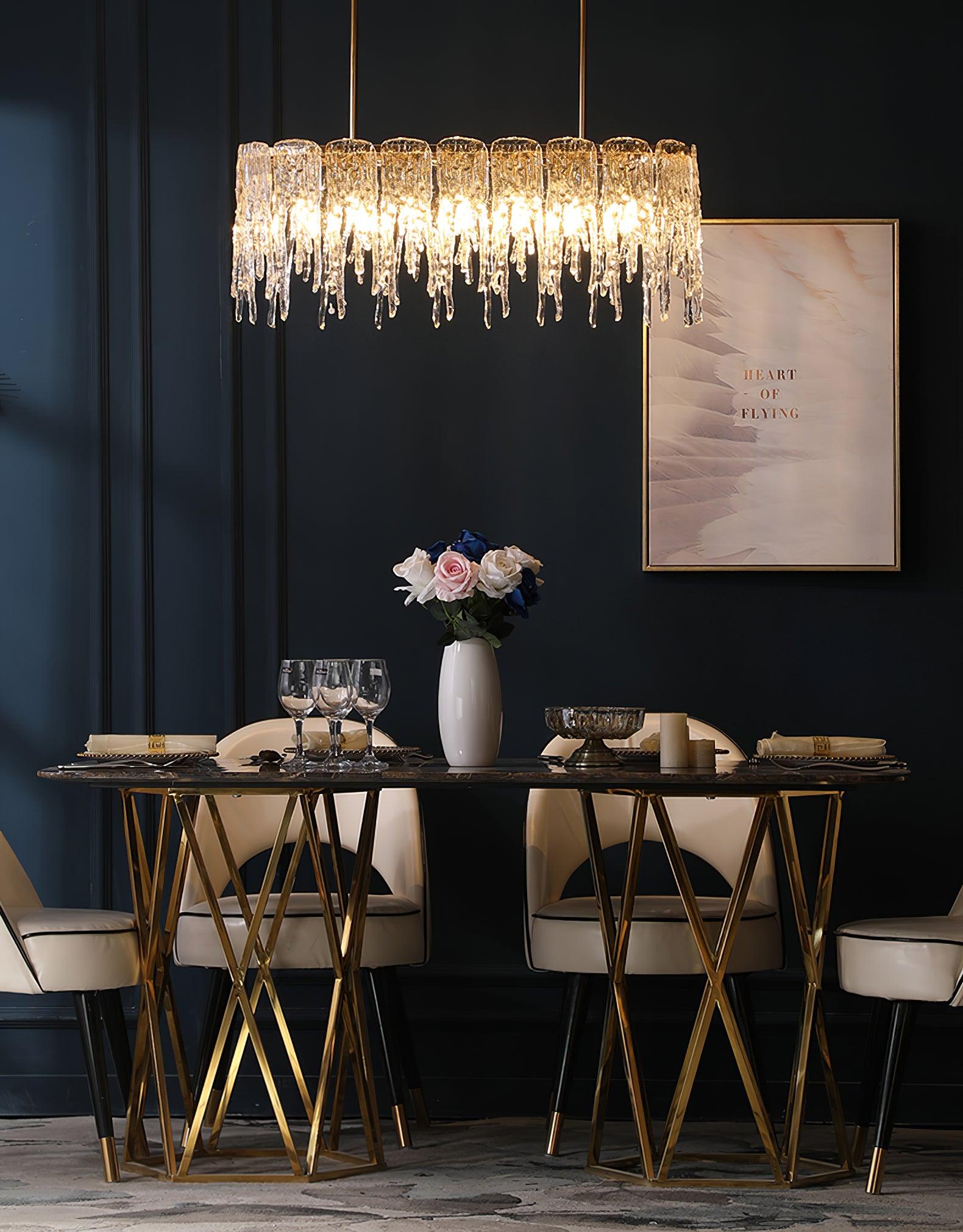 Cathaa Postmodern Luxury Rectangular Icicle Glass Crystal Chandelier - Blowlighting