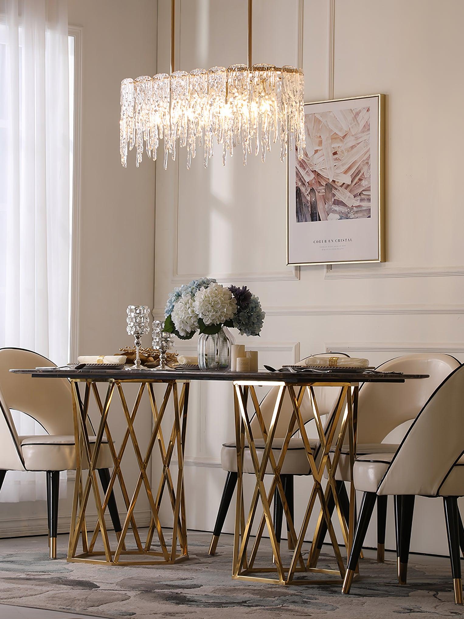 Cathaa Postmodern Luxury Rectangular Icicle Glass Crystal Chandelier - Blowlighting