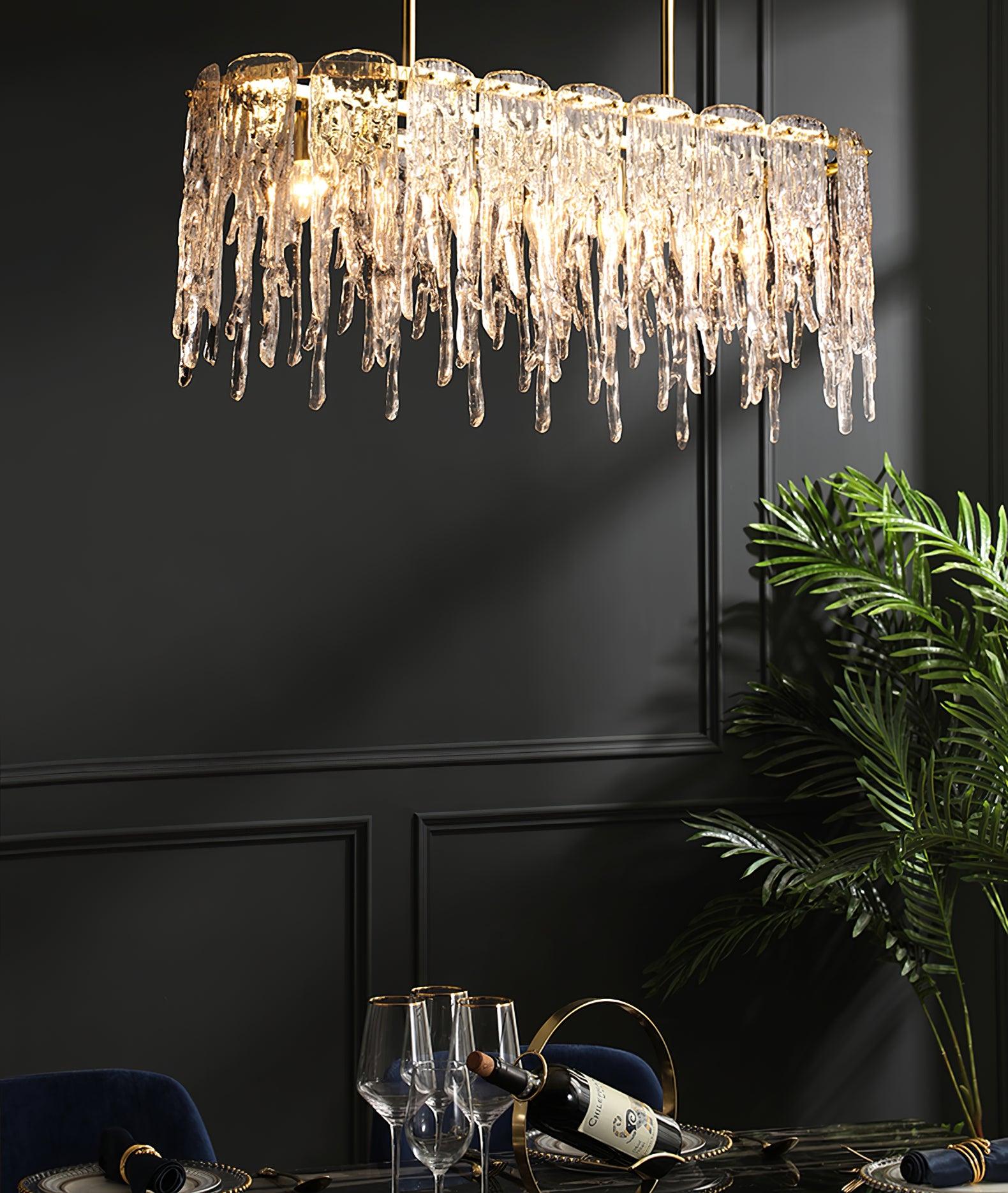 Cathaa Postmodern Luxury Rectangular Icicle Glass Crystal Chandelier - Blowlighting