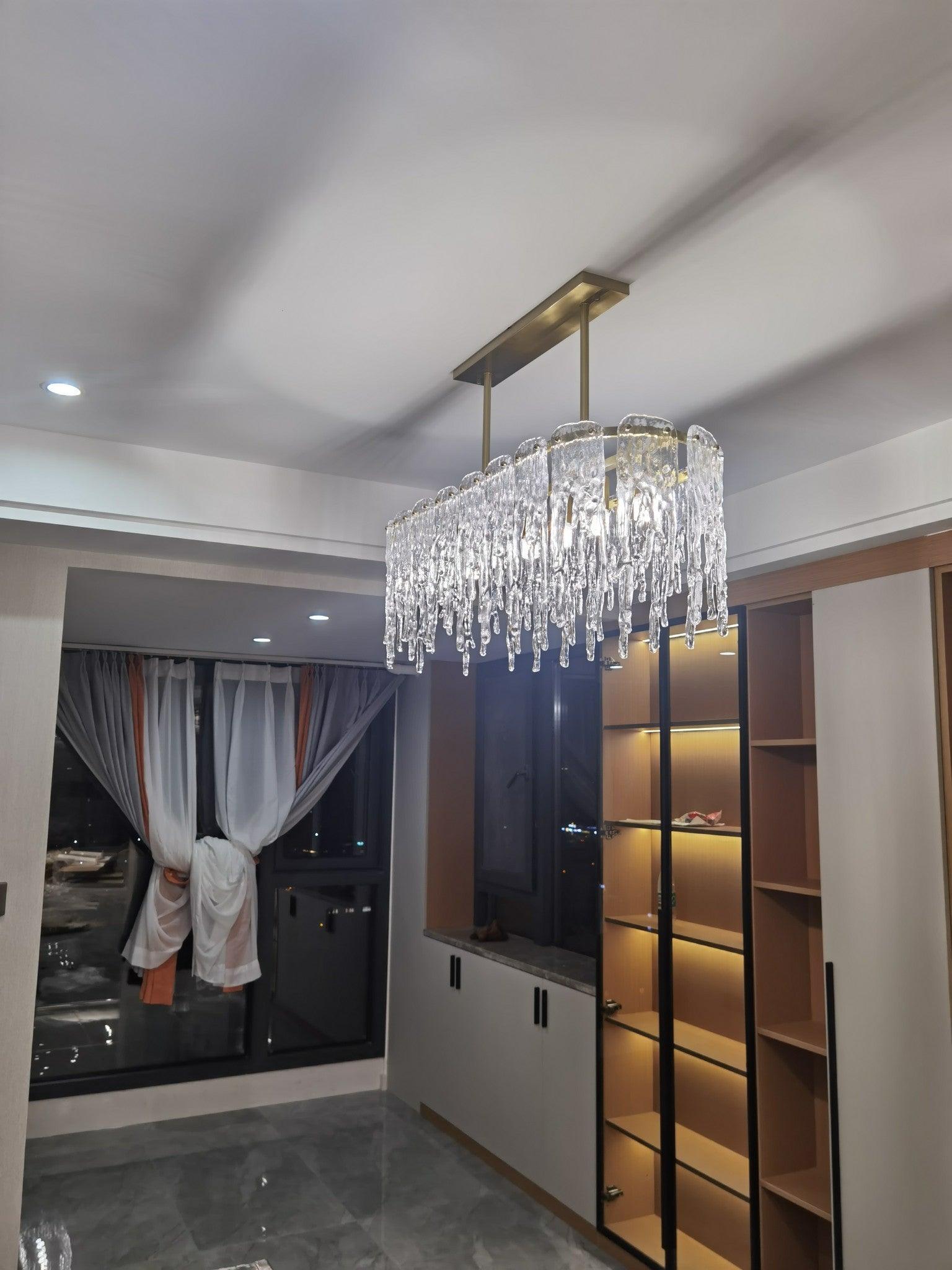 Cathaa Postmodern Luxury Rectangular Icicle Glass Crystal Chandelier - Blowlighting