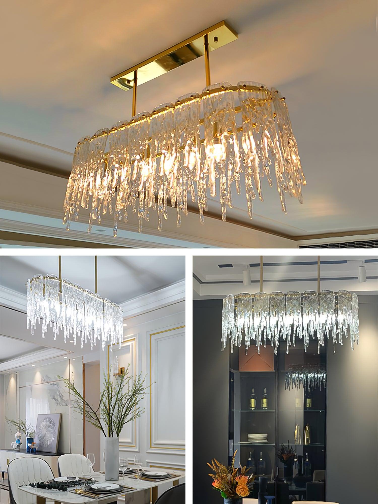 Cathaa Postmodern Luxury Rectangular Icicle Glass Crystal Chandelier - Blowlighting