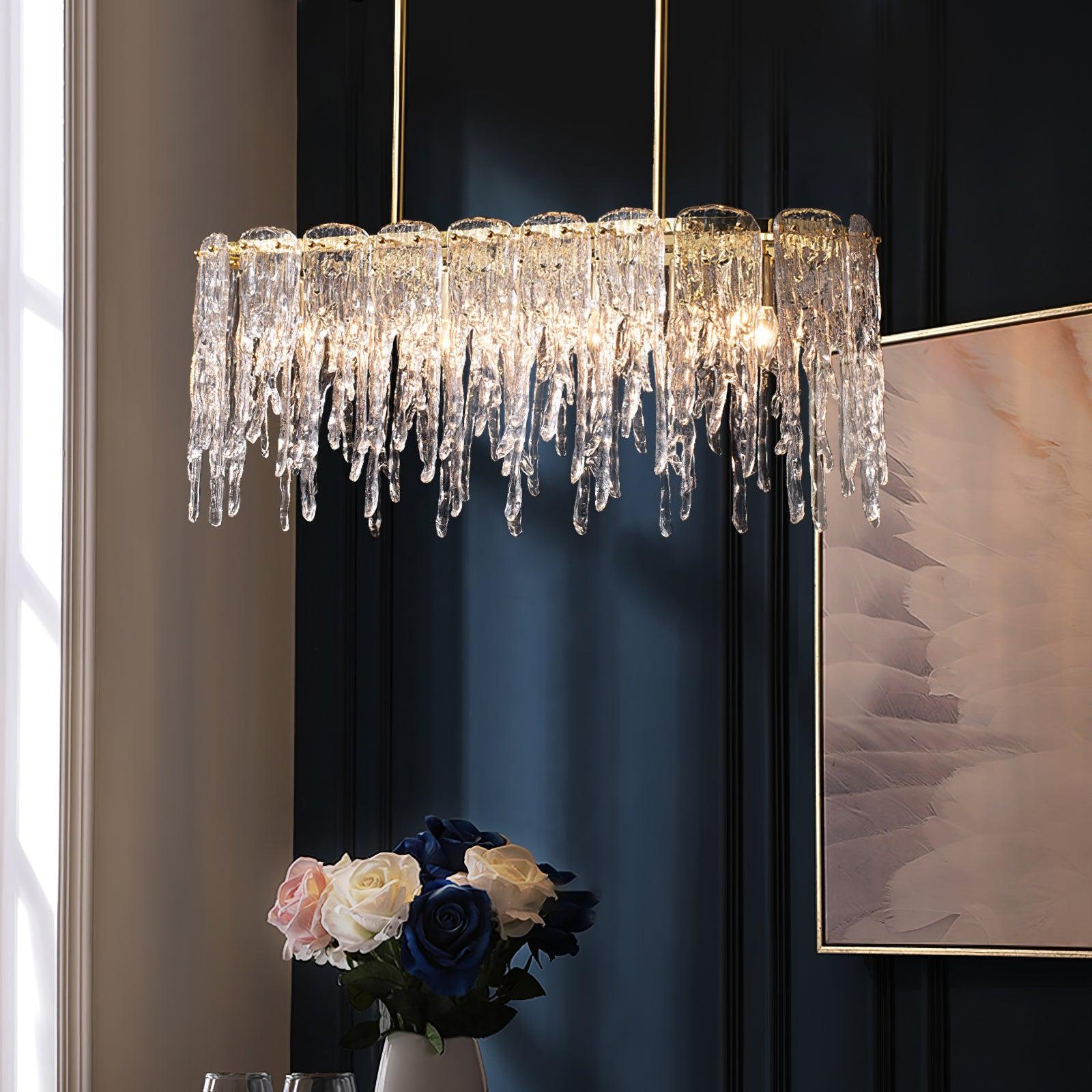 Cathaa Postmodern Luxury Rectangular Icicle Glass Crystal Chandelier - Blowlighting