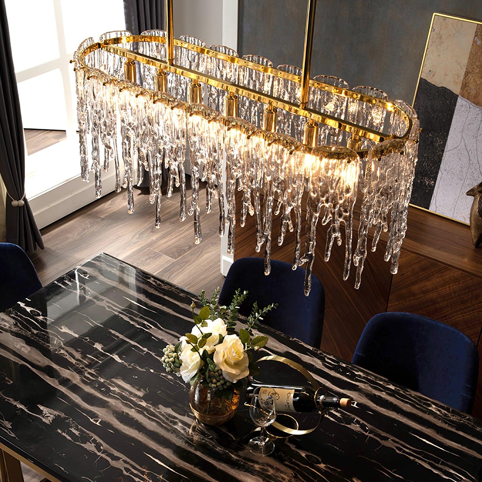 Cathaa Postmodern Luxury Rectangular Icicle Glass Crystal Chandelier - Blowlighting
