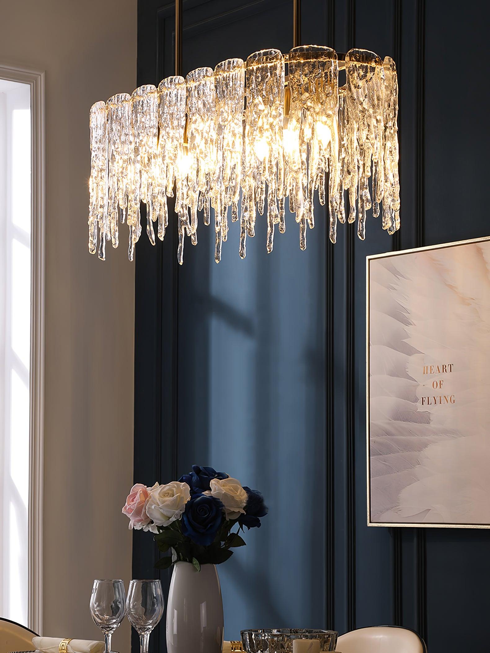 Cathaa Postmodern Luxury Rectangular Icicle Glass Crystal Chandelier - Blowlighting