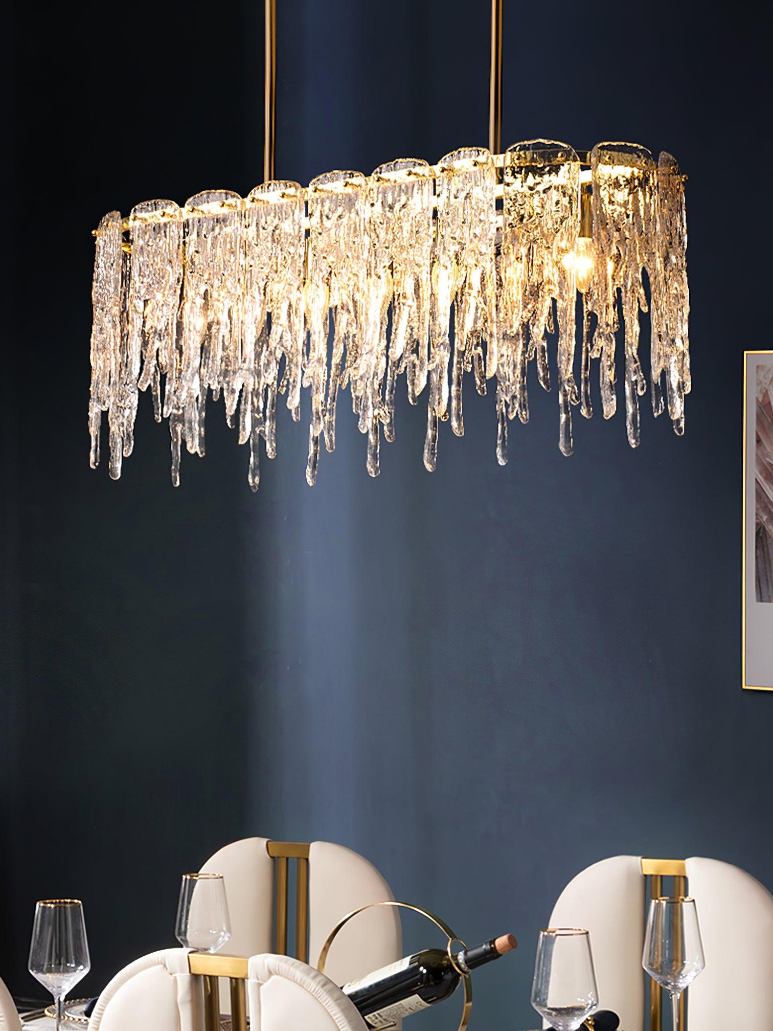 Cathaa Postmodern Luxury Rectangular Icicle Glass Crystal Chandelier - Blowlighting