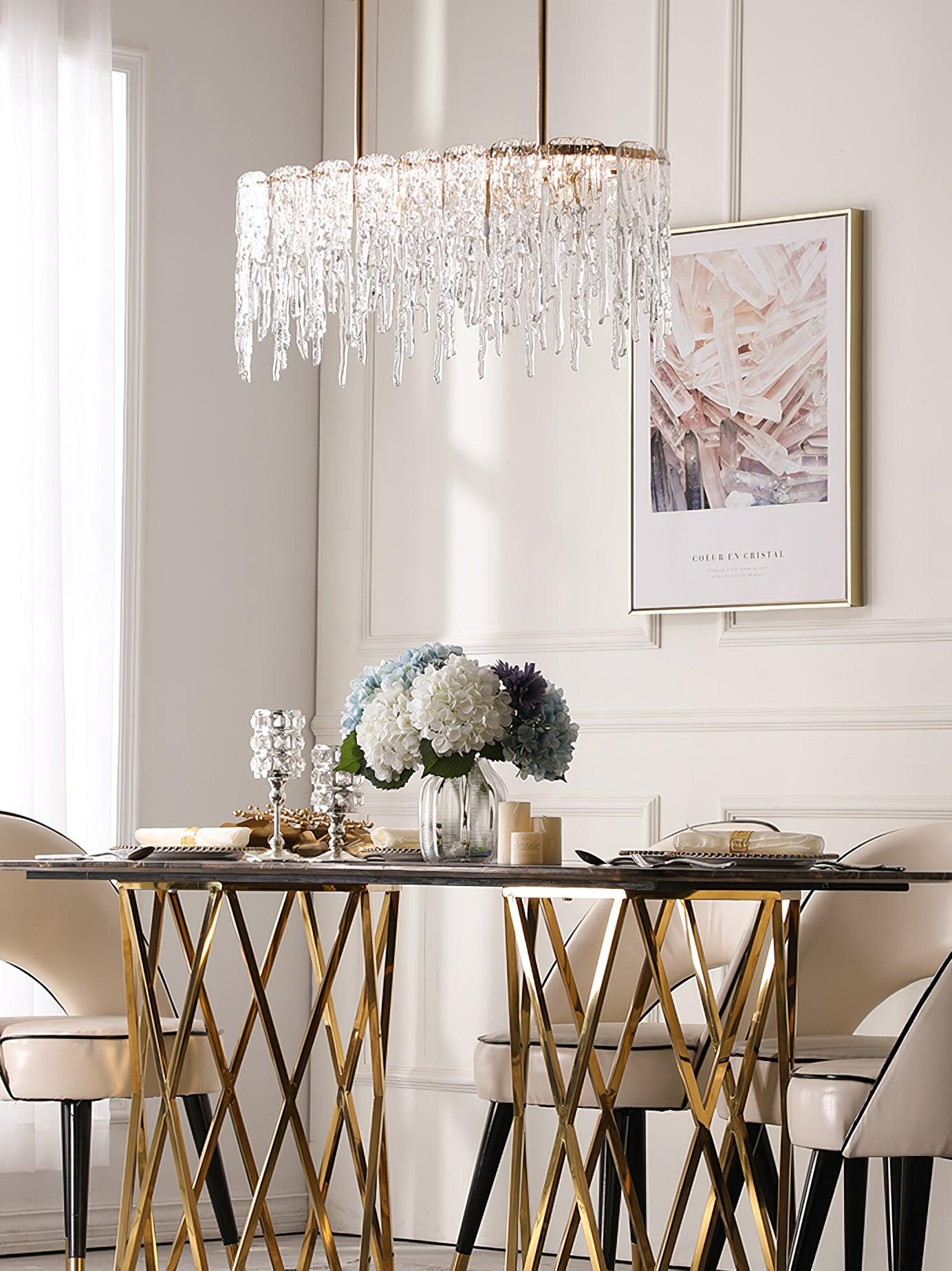 Cathaa Postmodern Luxury Rectangular Icicle Glass Crystal Chandelier - Blowlighting