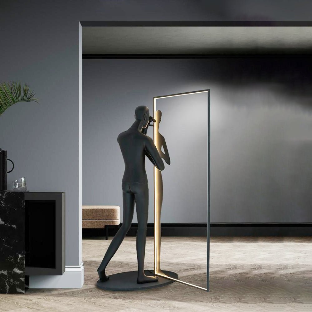 Onoryra Sculptural Black Metal Mirror Floor Lamp - Blowlighting