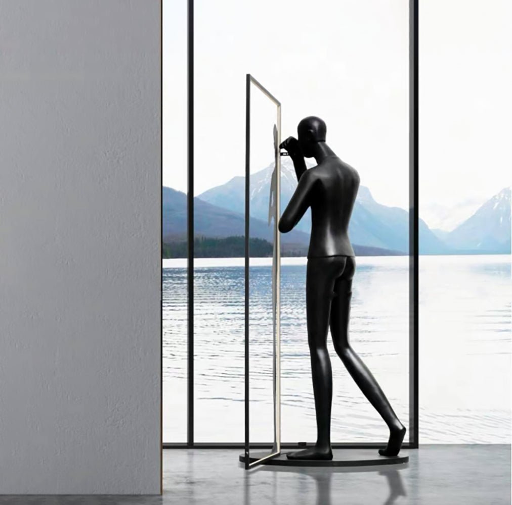 Onoryra Sculptural Black Metal Mirror Floor Lamp - Blowlighting