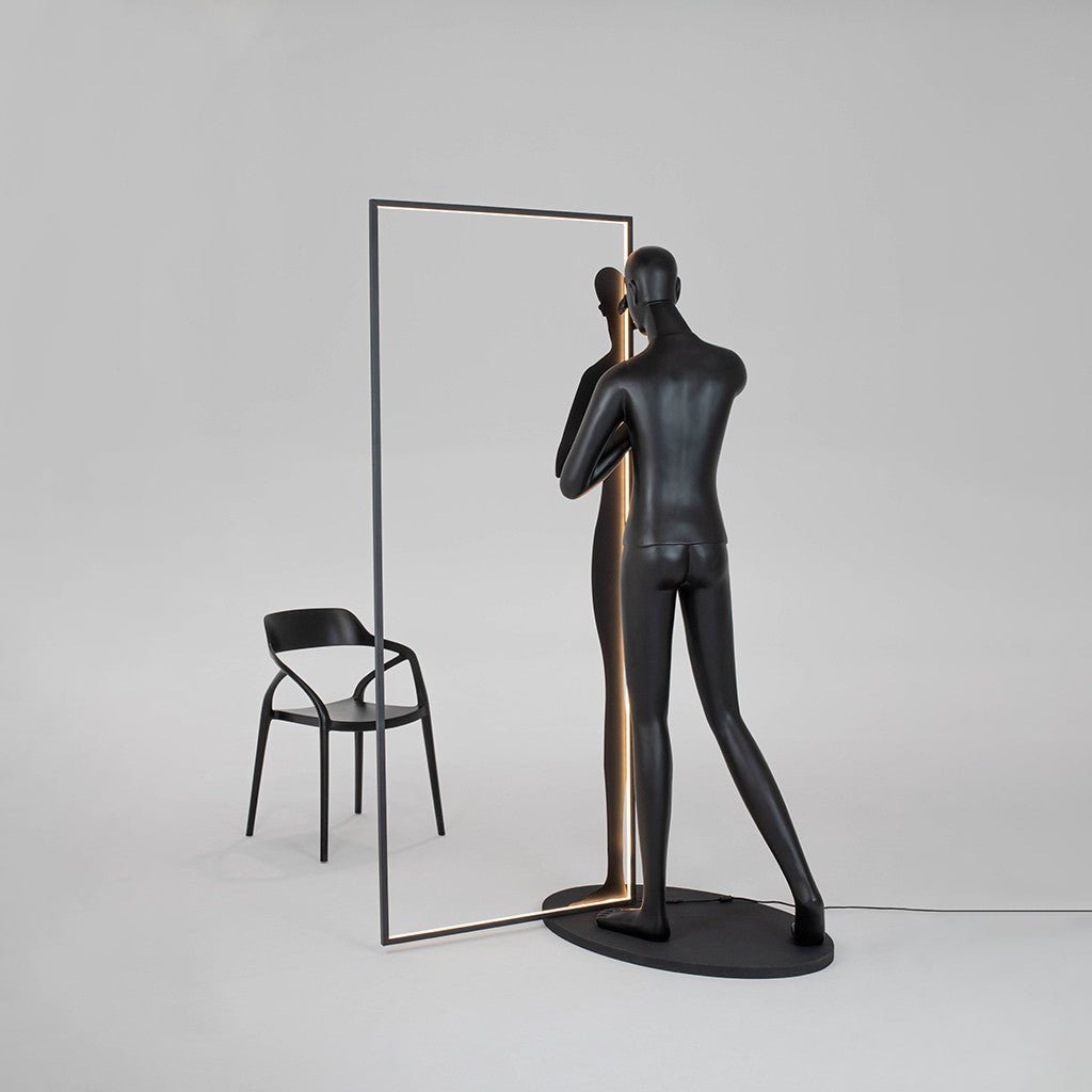 Onoryra Sculptural Black Metal Mirror Floor Lamp - Blowlighting